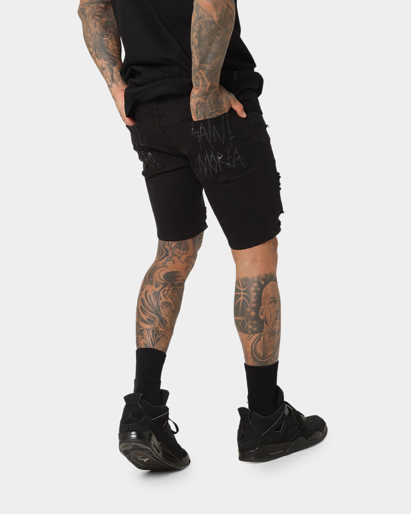 Saint Morta SM Thrashed Shorts Black、mySite、zt4zffjzw