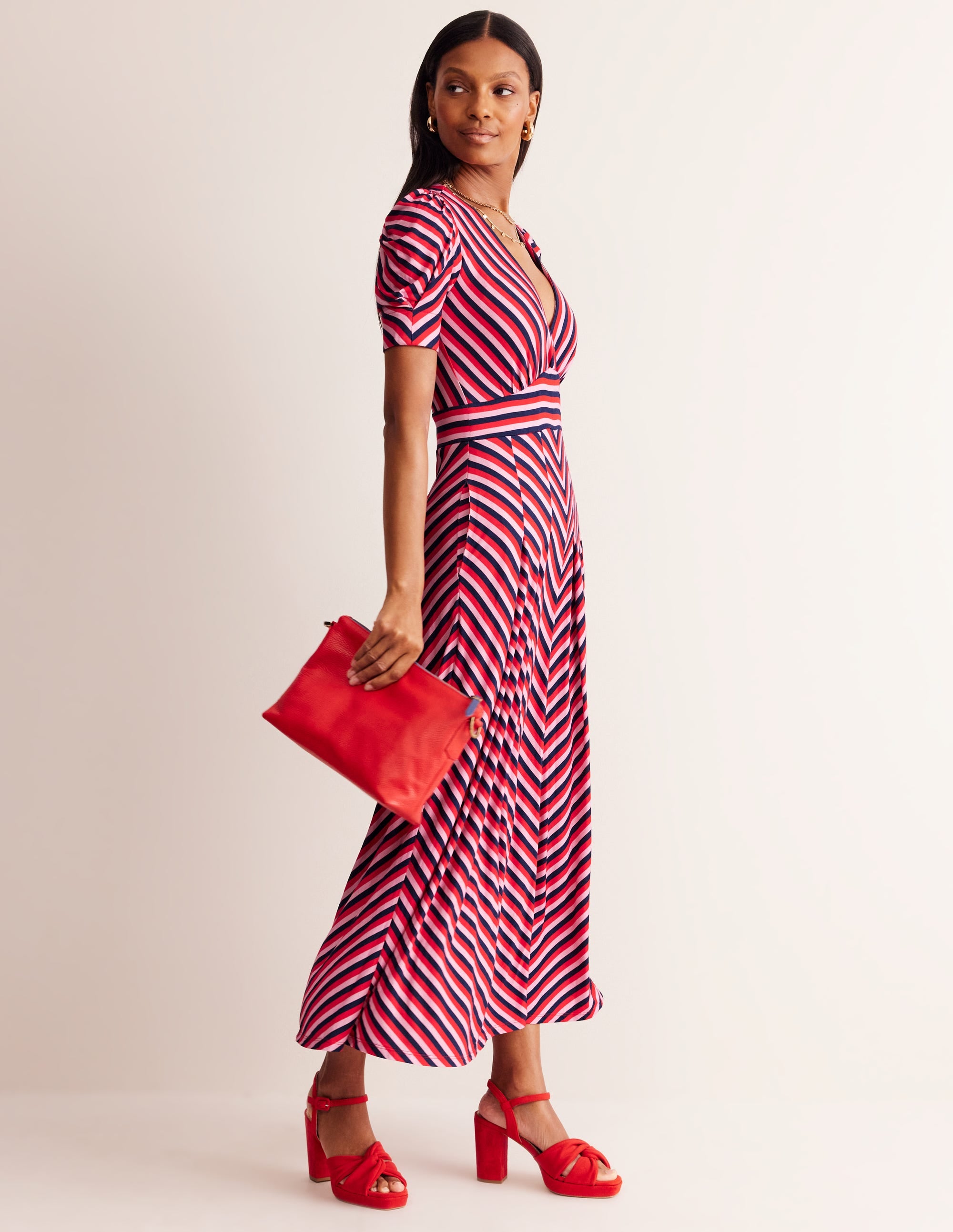  Kristen Pleated Jersey Dress-Rouge, Lilac Stripe、mySite、ashleygrahame