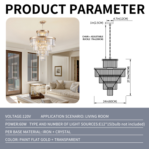 (Same as W1340P188536)Golden Luxury Crystal Chandelier Modern Chandeliers Lights Fixture Hanging Pendant Light Fixture for Dining Room Bedroom Living Room Dia 23.6 Inch-Gold、、eastwooduniform