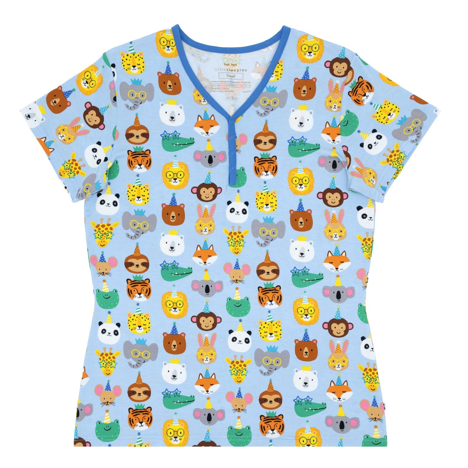 Blue Party Pals Women's Short Sleeve Pajama Top、mySite、layawaytickets