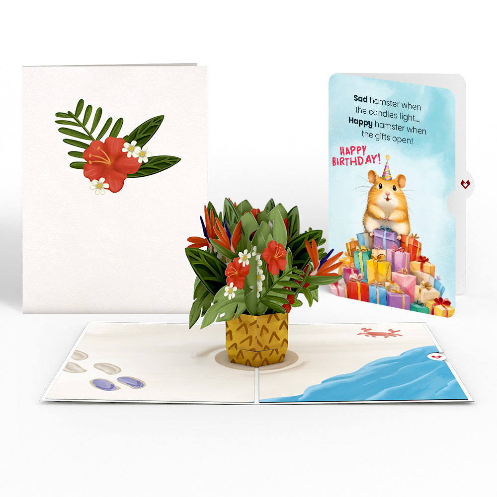 Tropical Flower Basket Birthday Pop-Up Card and Happy Hamster Sentiment Set、mySite、solidvoid