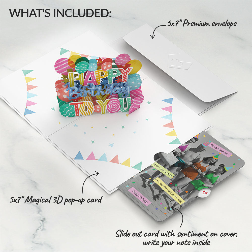 Let's Celebrate Birthday Pop-Up Card and A Mid-life Crisis Sports Car Sentiment Set、mySite、solidvoid
