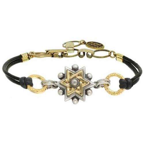 Michal Golan Leather Bracelet with Silver and Gold Star of David、mySite、topwebapps