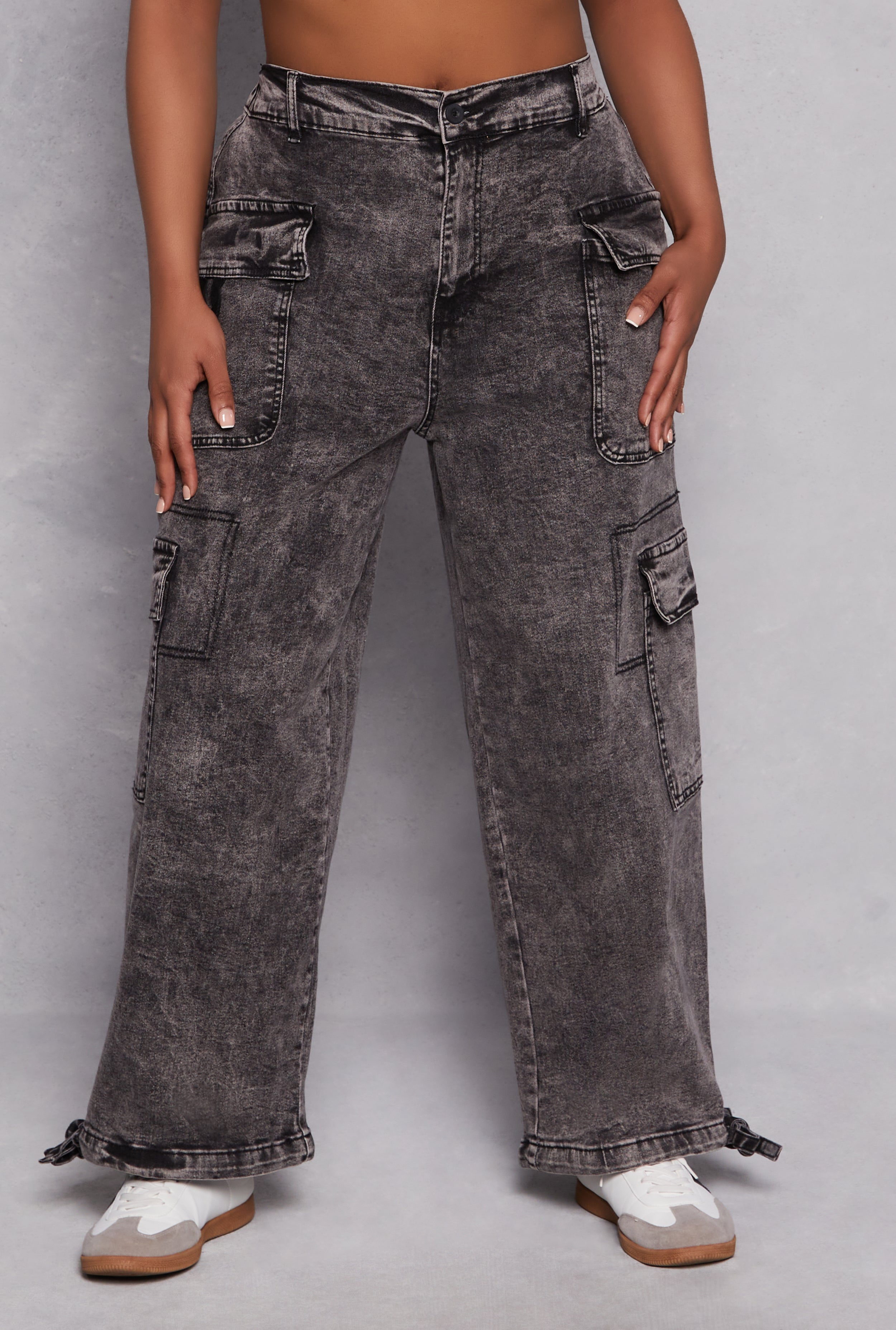 Plus Size Almost Famous Tie Hem Cargo Jeans、mySite、camillekostekn