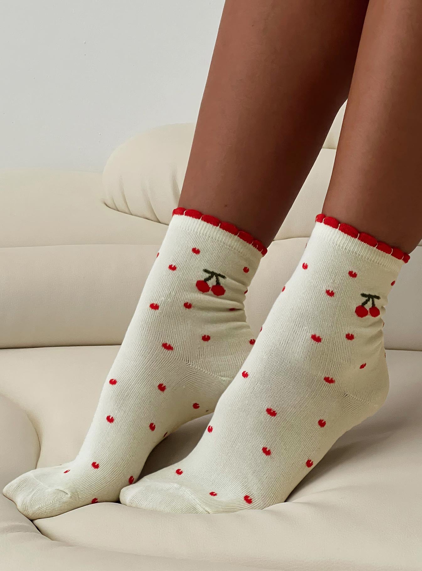 Sweet Cherries Socks Cream / Red、mySite、solidvoid