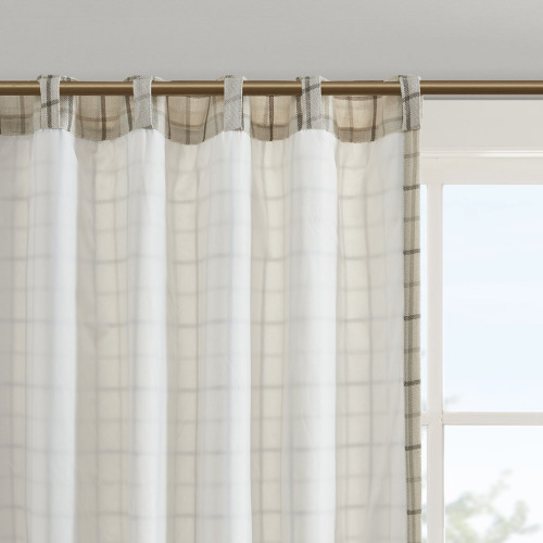 Plaid Rod Pocket and Back Tab Curtain Panel with Fleece Lining Brown 50x84"、、eastwooduniform