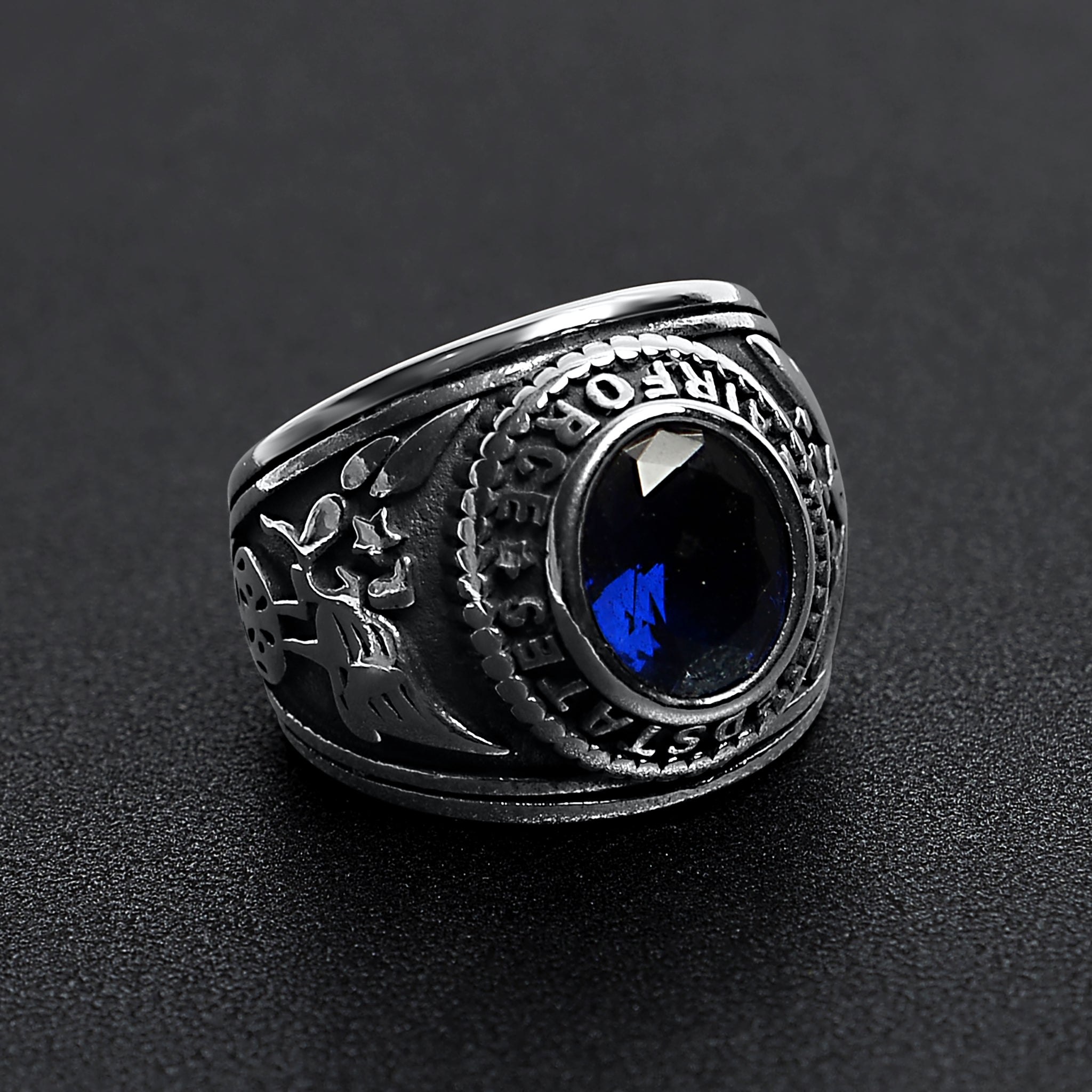 Stainless Steel United States Air Force Military Men's Ring with Blue Stone / MCR3080、mySite、dreamappss