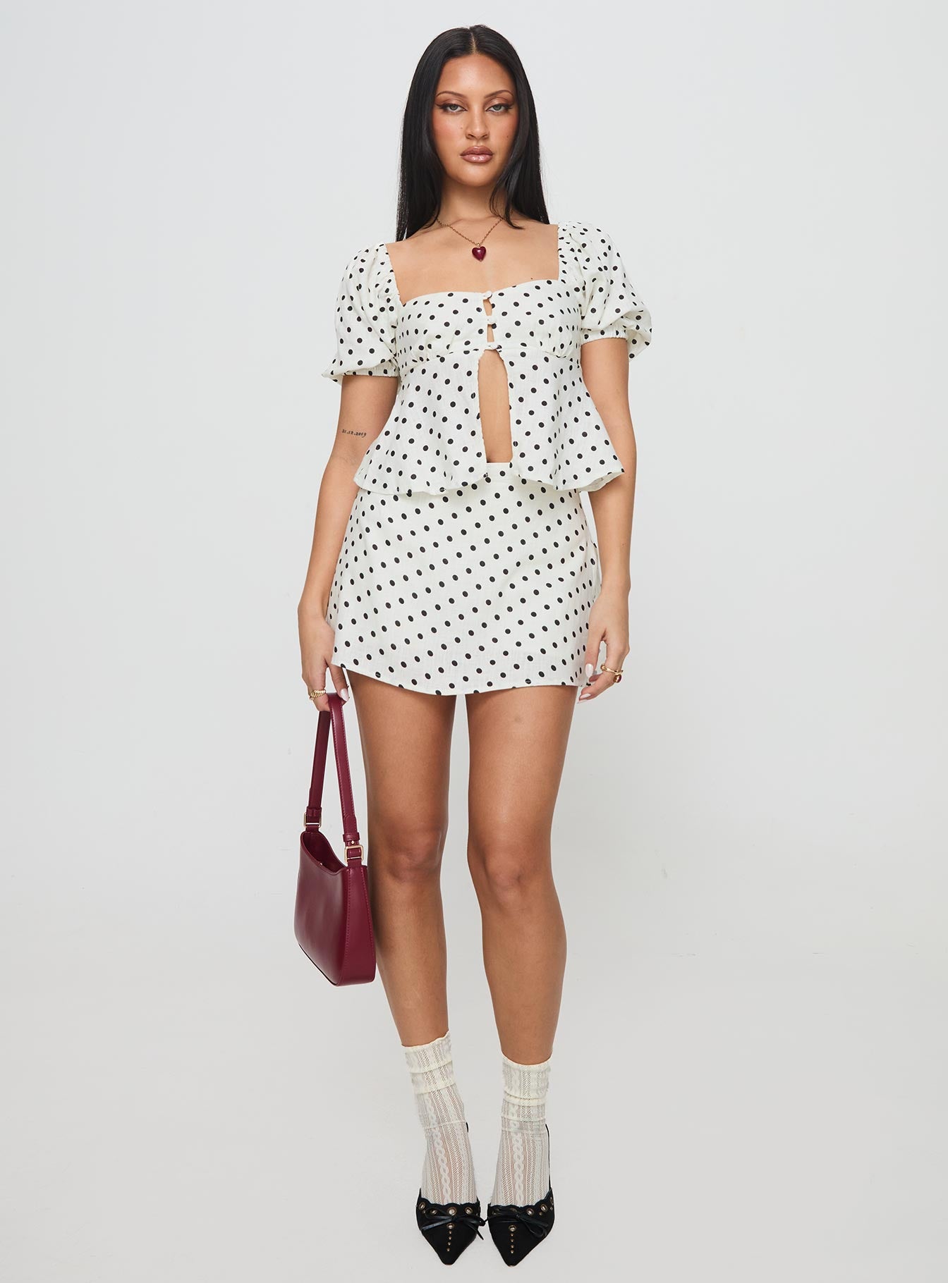 Passionfruit Linen Blend Top Cream/Black Polka Dot、mySite、solidvoid