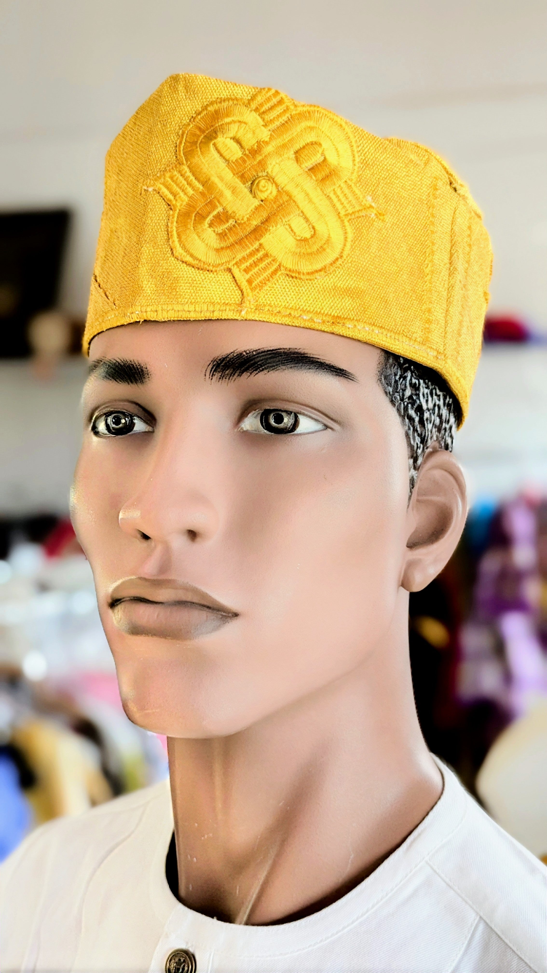 Dupsie's Majestic Gold Oluwafila African embroidered Aso Oke handwoven Fila Kufi cap Hat-DPHASFH4、mySite、solidvoid
