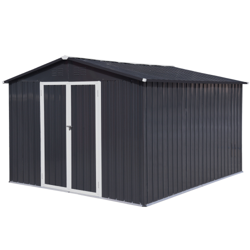 Metal garden sheds 8ftx10ft outdoor storage sheds white+coffee、、eastwooduniform
