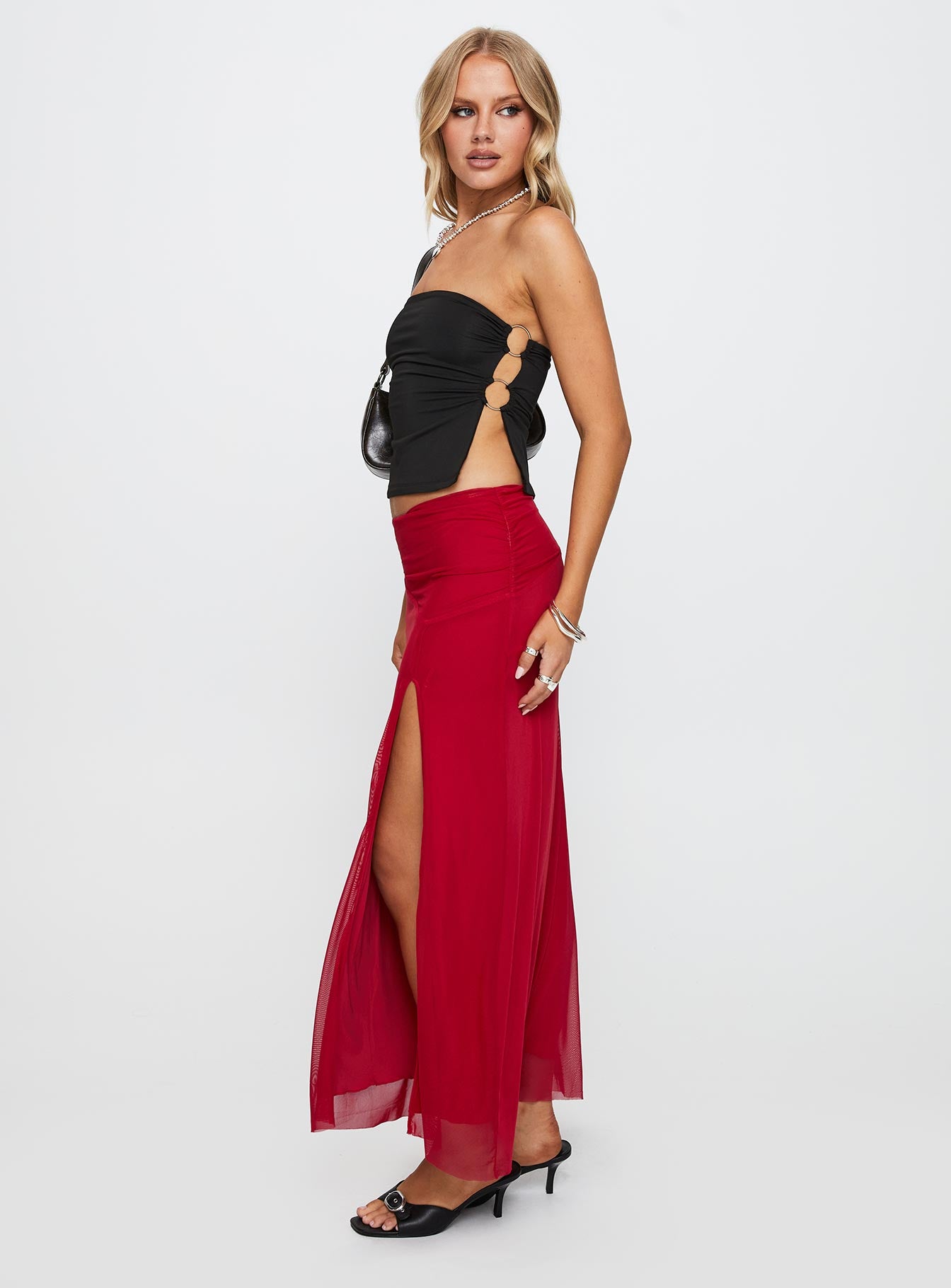 Quancita Mesh Maxi Skirt Red、mySite、solidvoid