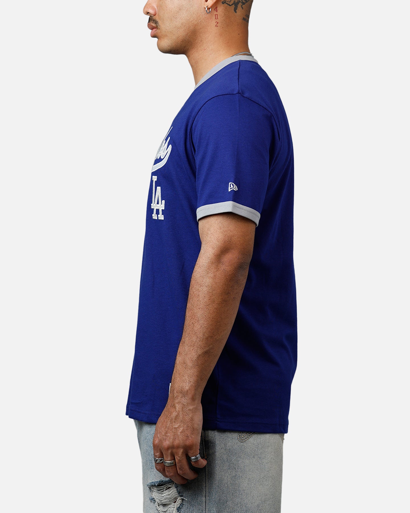 New Era Los Angeles Dodgers Throwback V-Neck T-Shirt Royal Blue、mySite、zt4zffjzw
