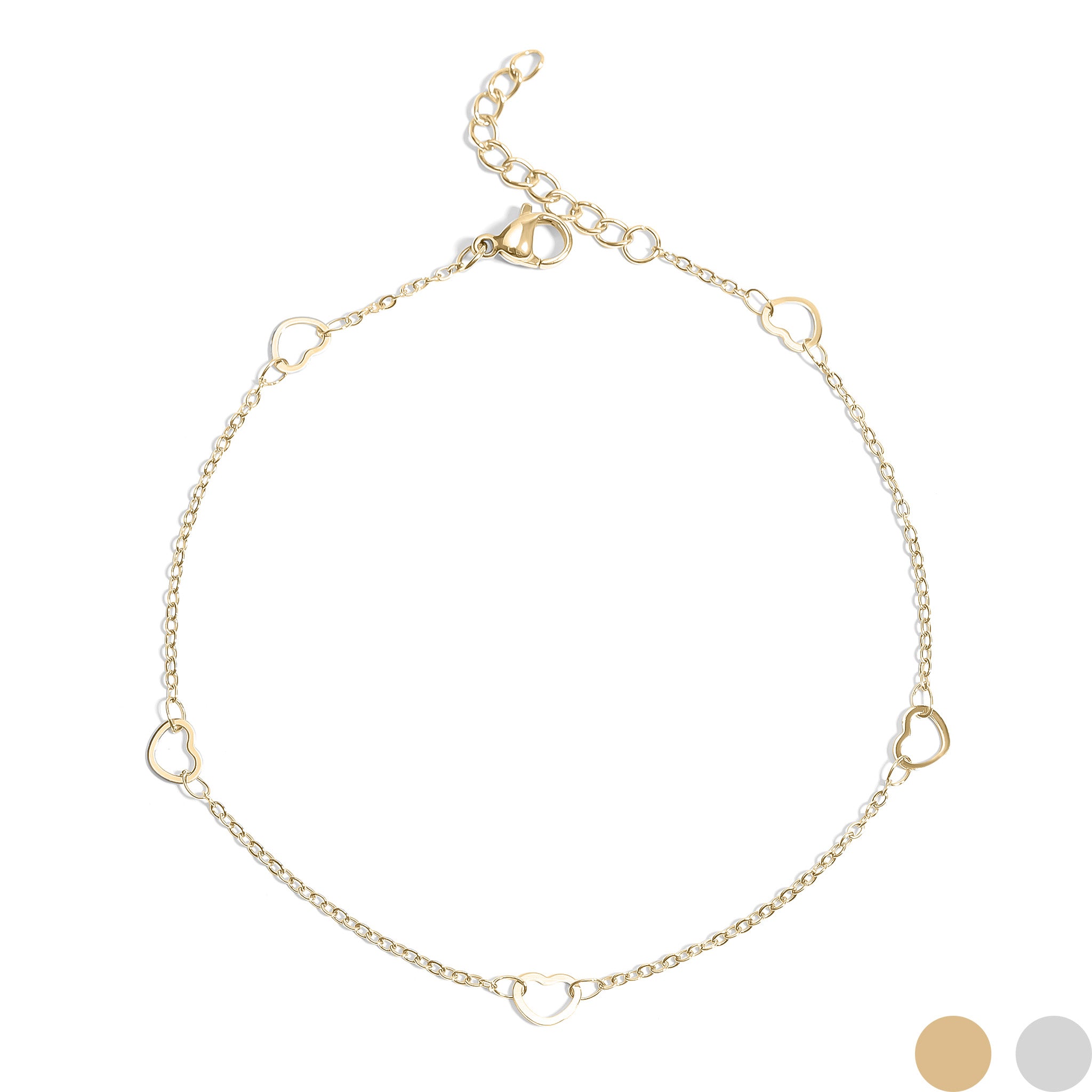 18K Gold PVD Stainless Station Hearts Anklet / BRJ1027、mySite、dreamappss