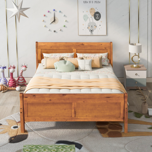 Wood Platform Bed Twin Bed Frame Mattress Foundation Sleigh Bed with Headboard/Footboard/Wood Slat Support、、casual