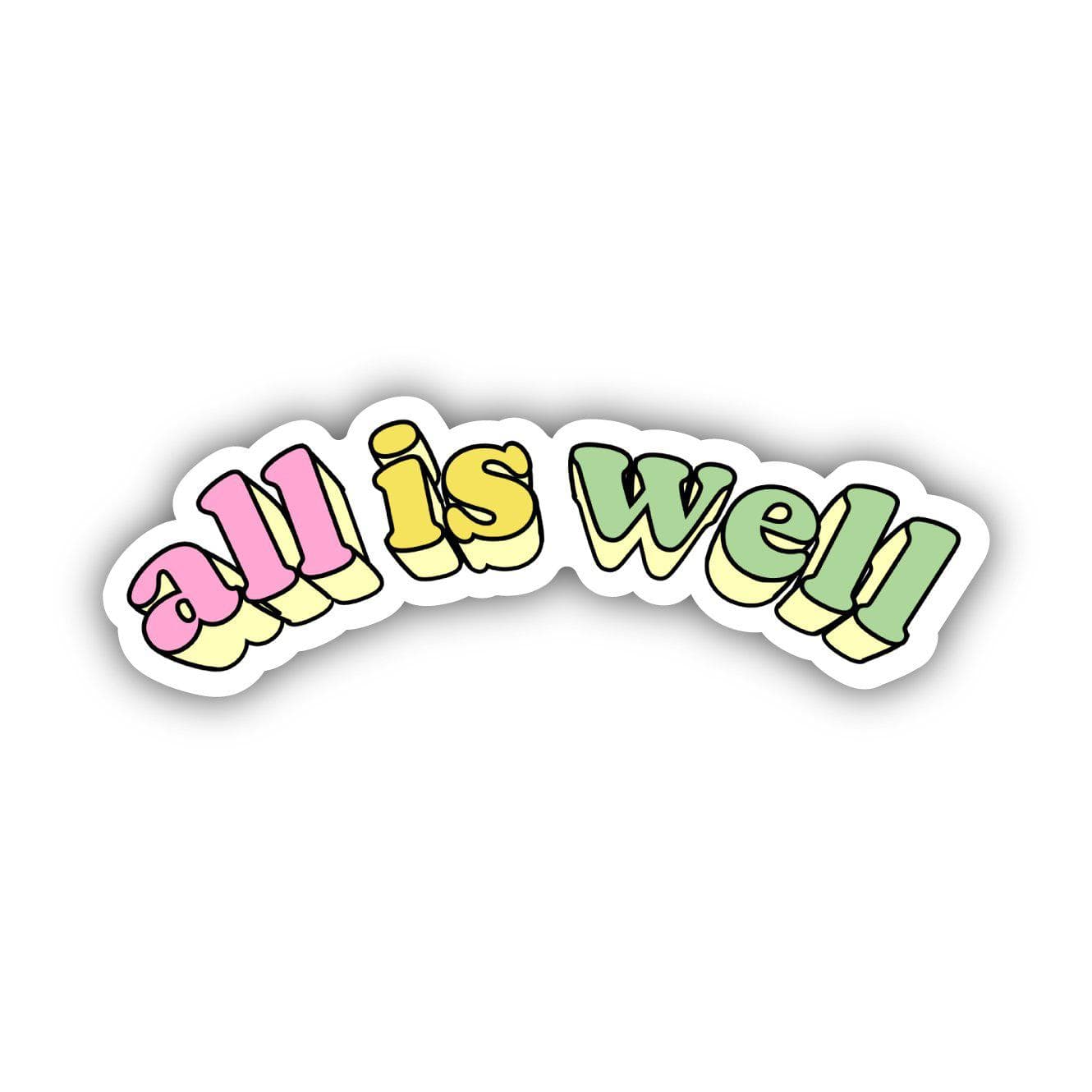  All is Well Multicolor Curved Lettering Aesthetic Sticker、mySite、elrpsem3k