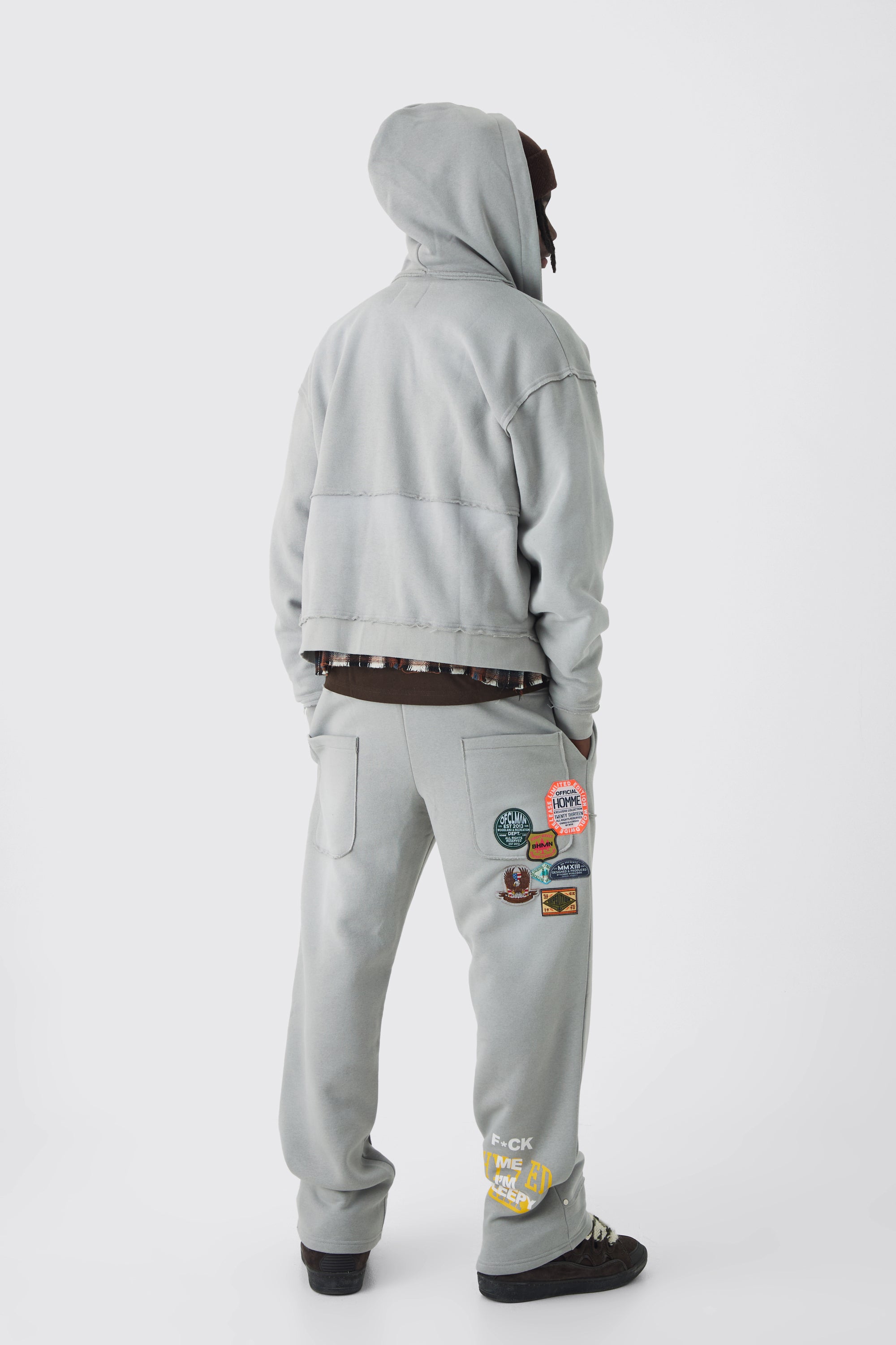  Boohooman Relaxed Applique Distressed Carpenter Brushbackk Joggers Charcoal Grey、mySite、justintrudeaud