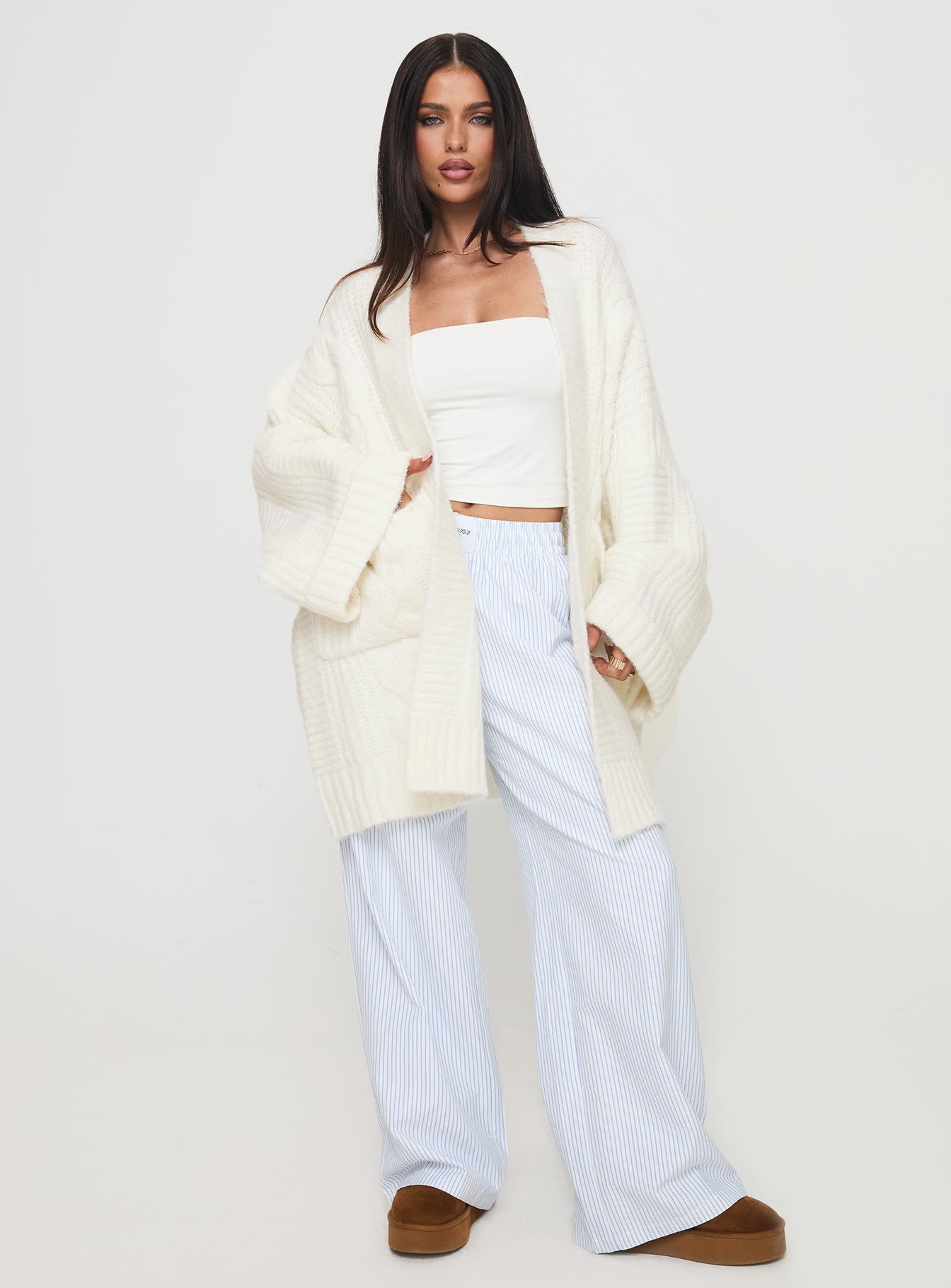 Paisleigh Cable Knit Cardigan Cream、mySite、solidvoid