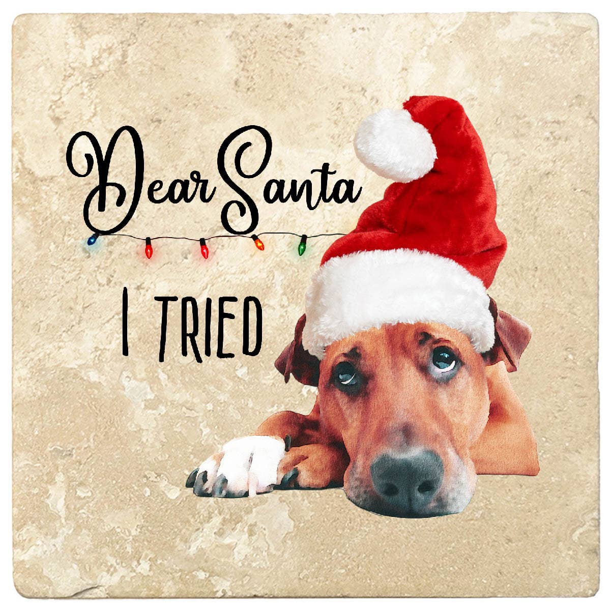 Dog: Dear Santa, I tried Coaster Christmas by Krebs - 4 Travertine Coasters、mySite、g9winljtr