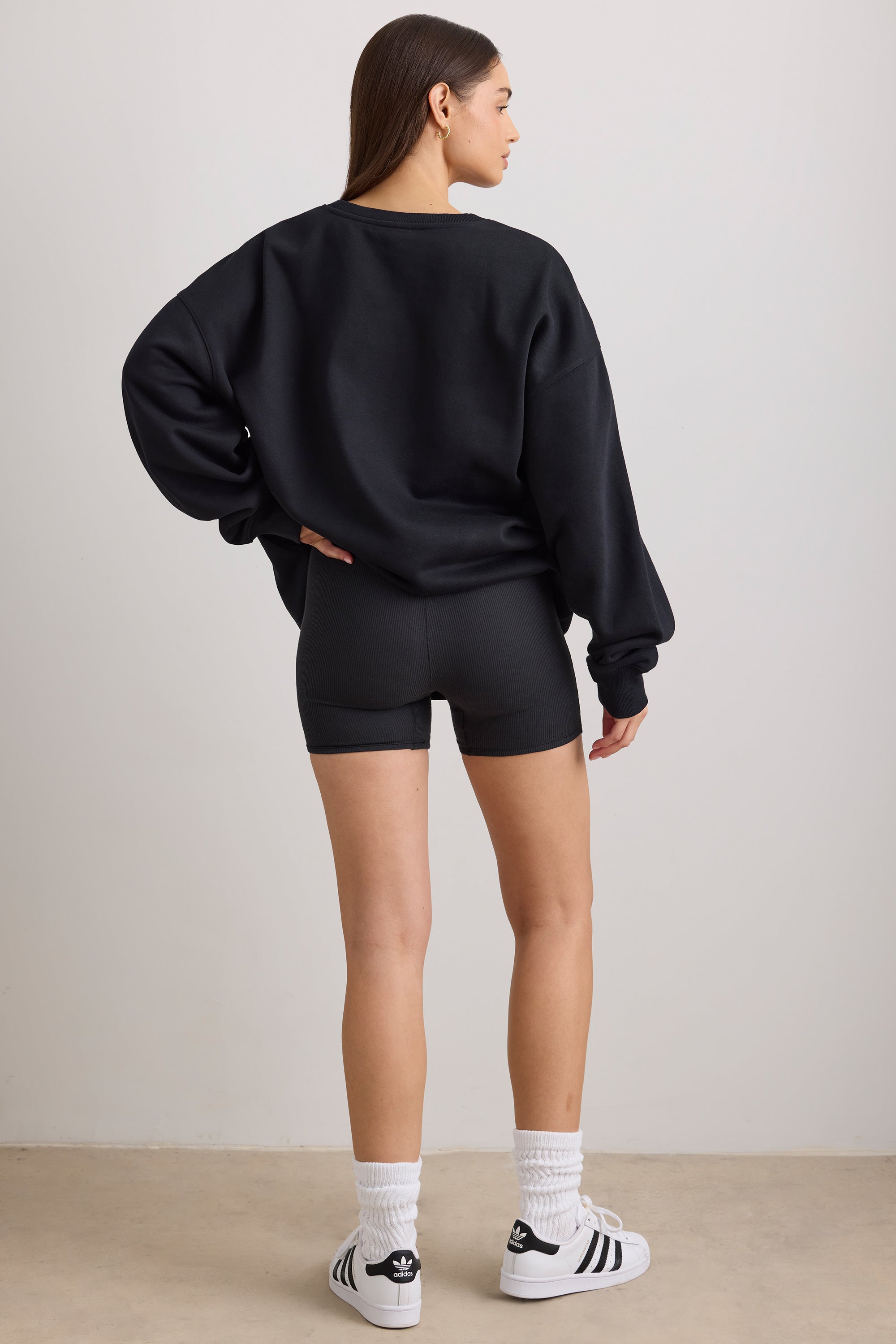 Oversized Crew Neck Sweatshirt in Black、mySite、solidvoid