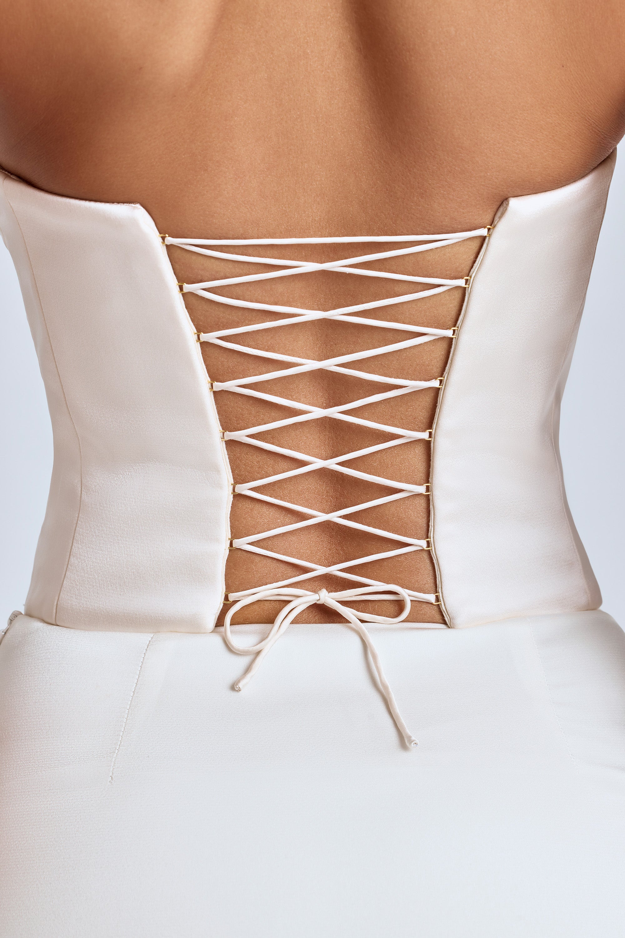 Strapless Lace-Up Satin Corset in Ivory、mySite、solidvoid