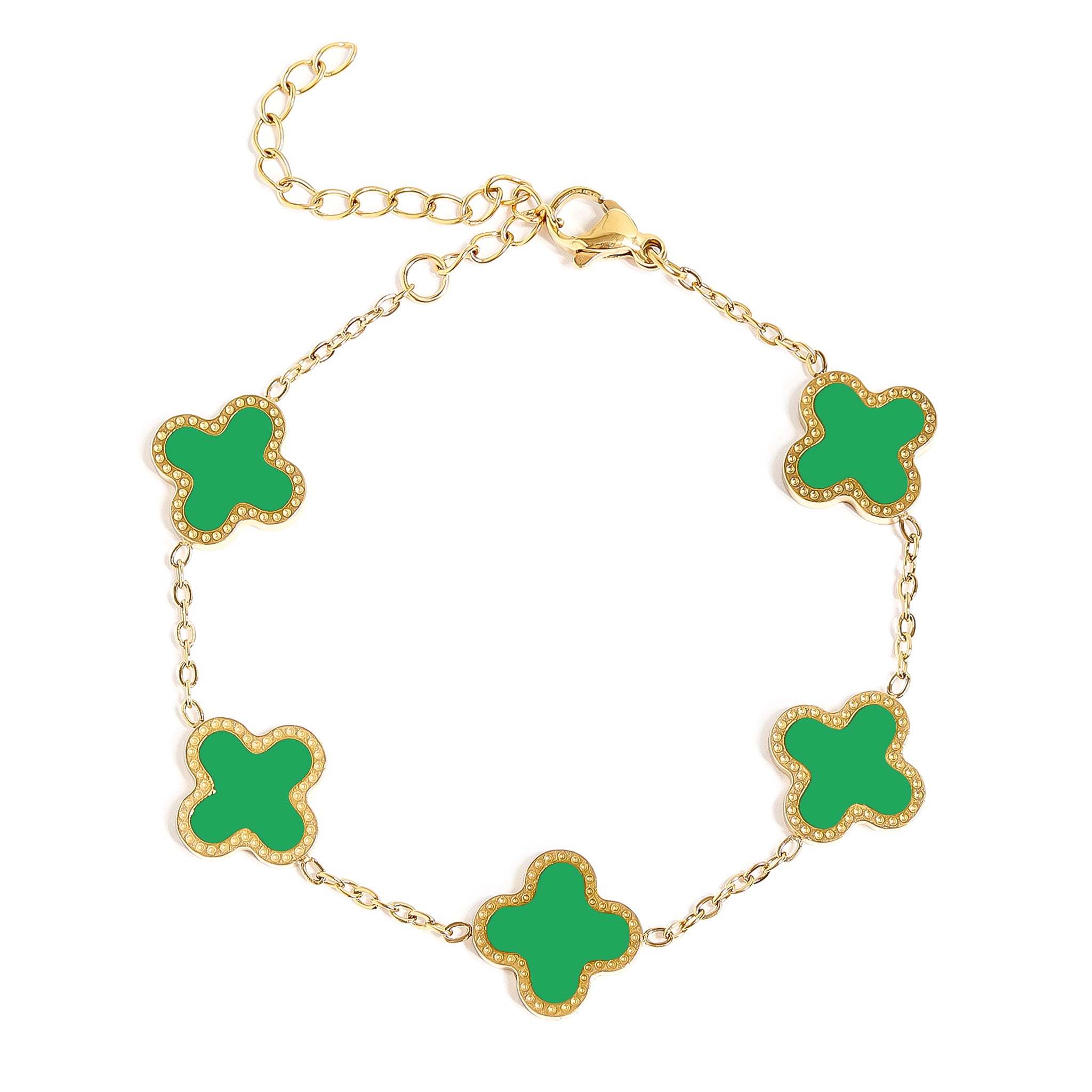 18K Gold PVD Stainless Steel Lucky Clover Charm Bracelet / BRJ1008、mySite、dreamappss