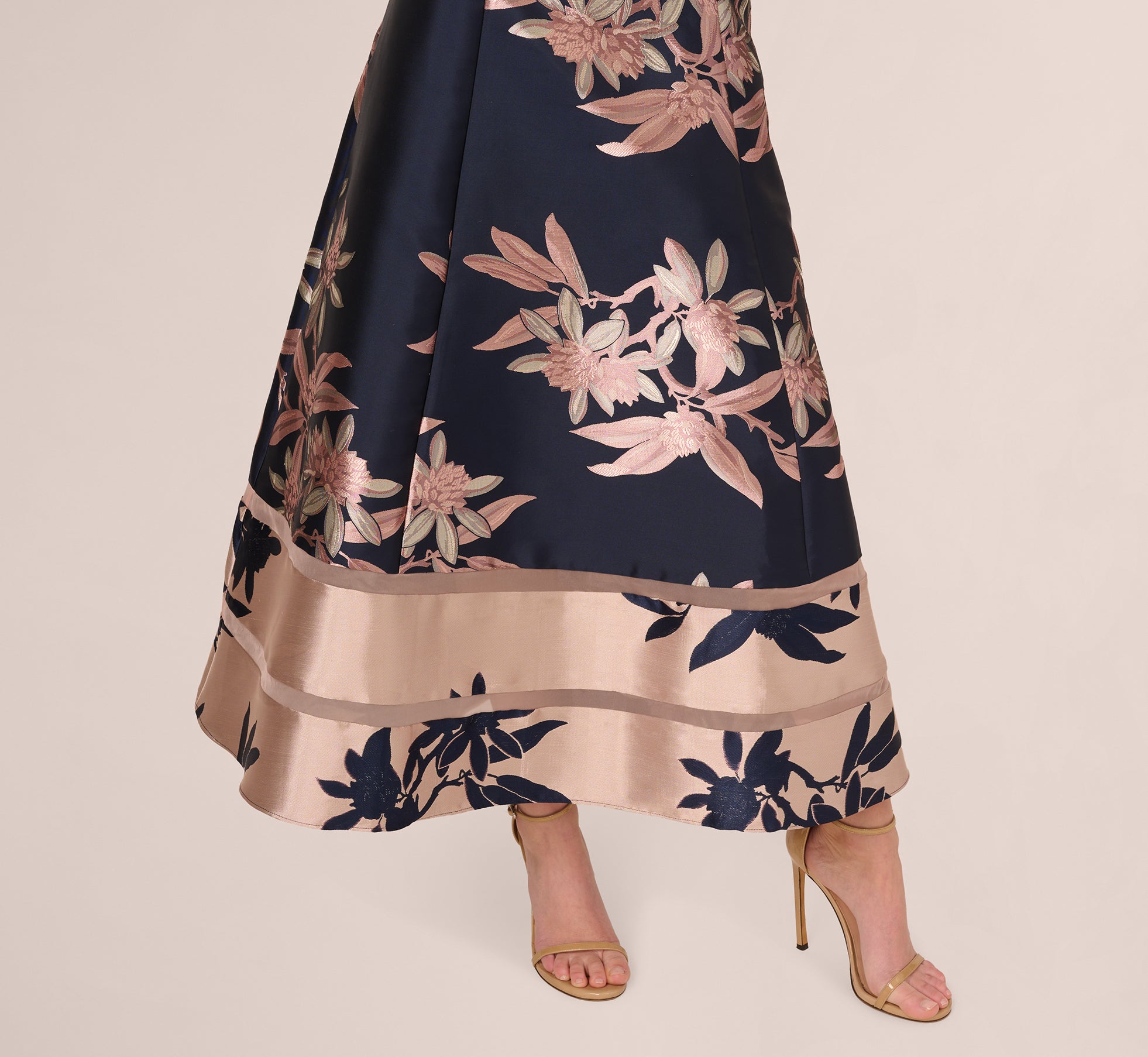 Off Shoulder 2 Tone Jacquard Fit And Flare Midi Dress In Navy Blush、mySite、solidvoid