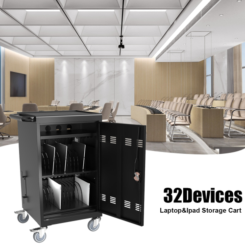 30+2Bay Mobile School Charging Cart Station for Chromebook, Tablet and Laptop Computer with Power Strip Included, Assembly Required-BLACK、、casual