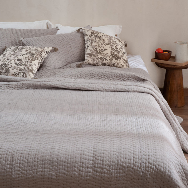 Cotton Bedspread with Pillow Covers | Grey | Reversible | Set of 3、mySite、camillekostekn