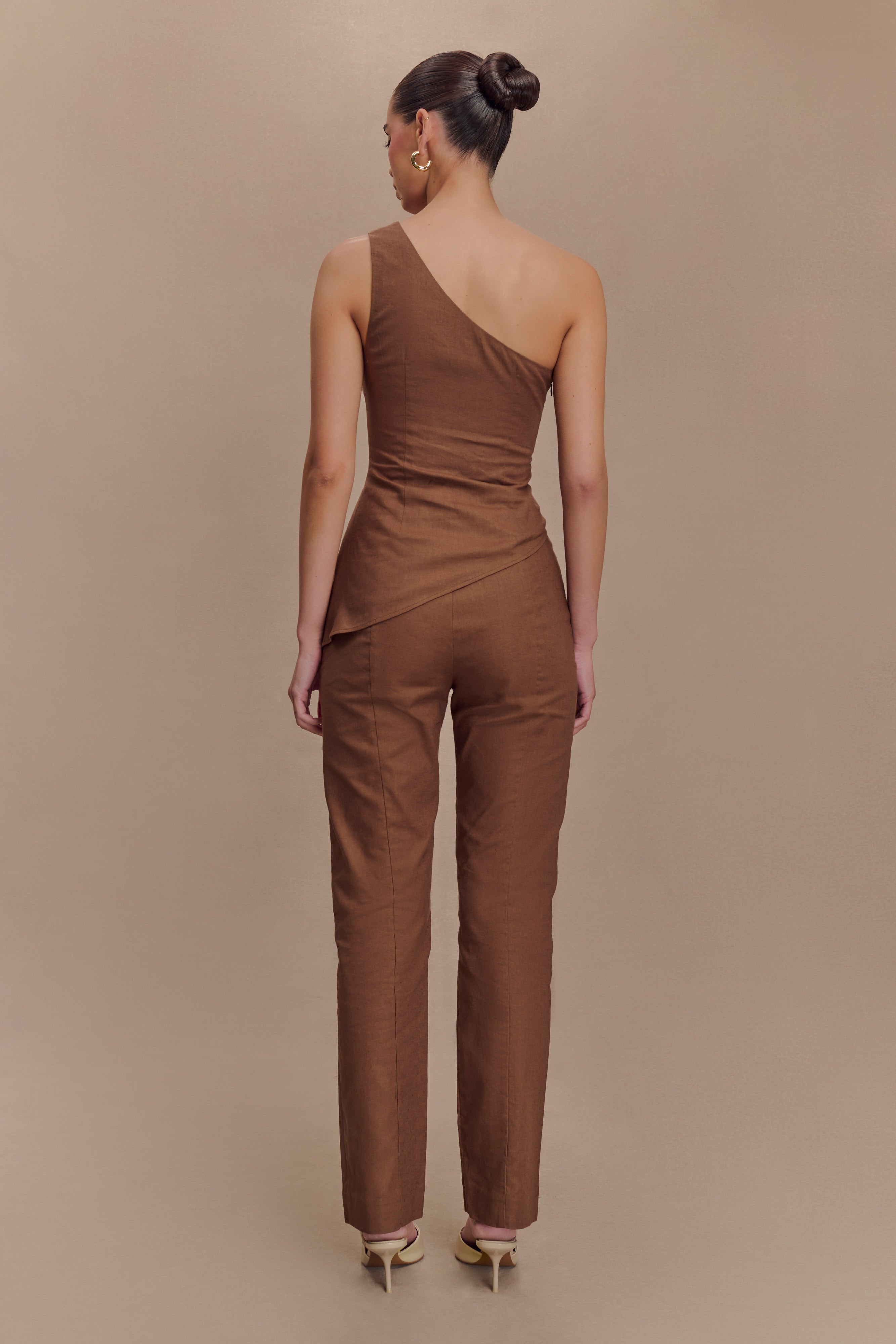 Dora Linen Straight Leg Pant - Cacao Brown、mySite、solidvoid