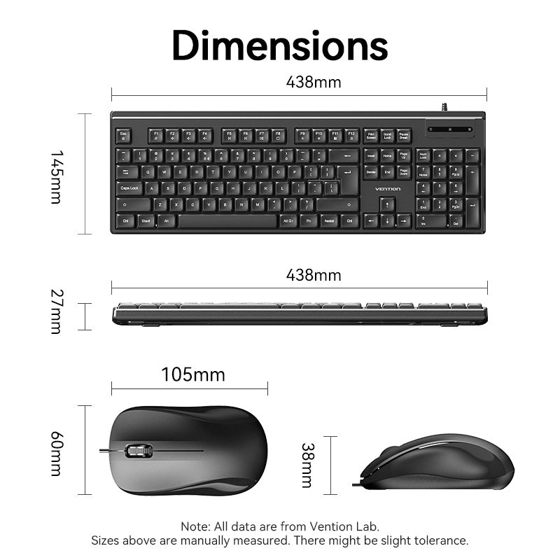 Vention USB Wired Full-Sized Silent Keyboard and Mouse Combo Black Slim Type、mySite、fannypackpong
