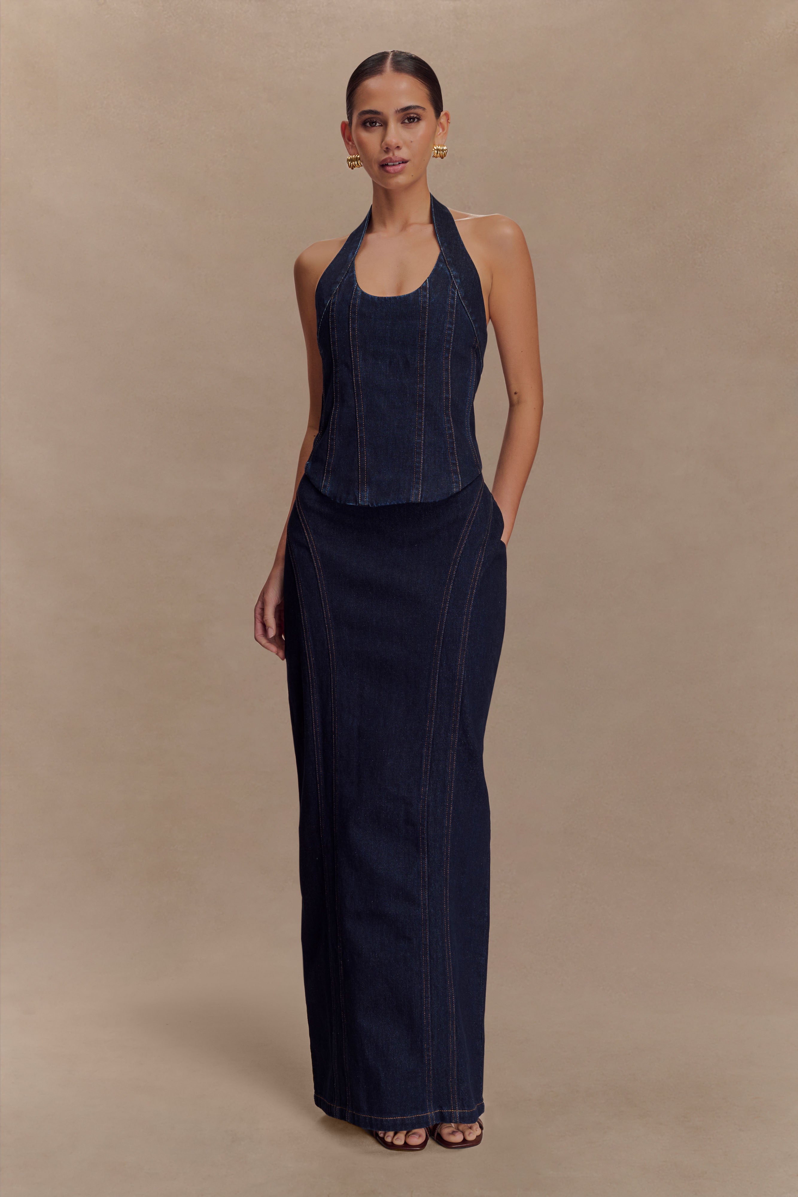 Alma Denim Maxi Skirt - Indigo Blue、mySite、solidvoid