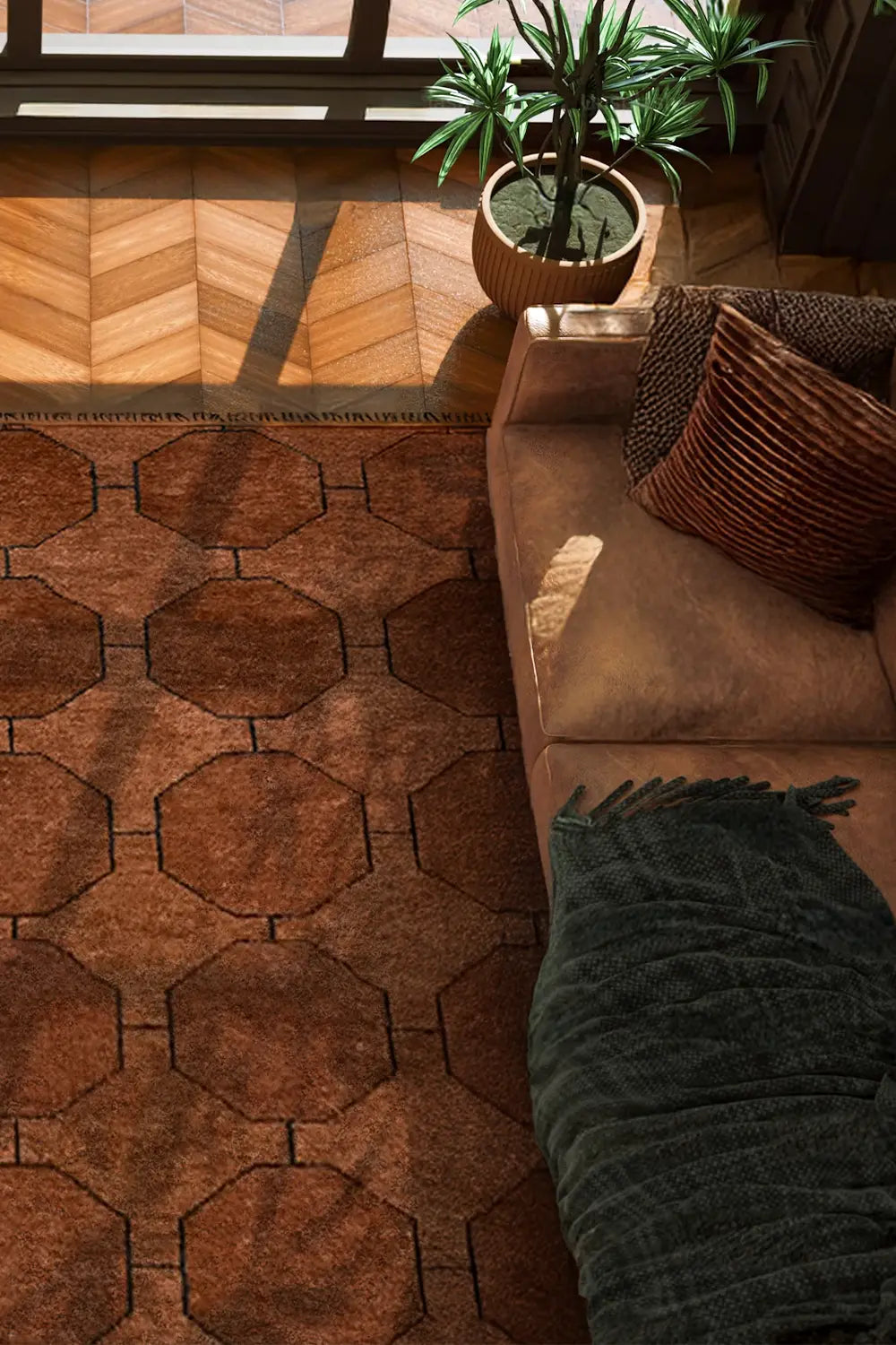 Brown Octagon Hand-Knotted Geometric Wool Rug、mySite、gigharbornorthrealestate