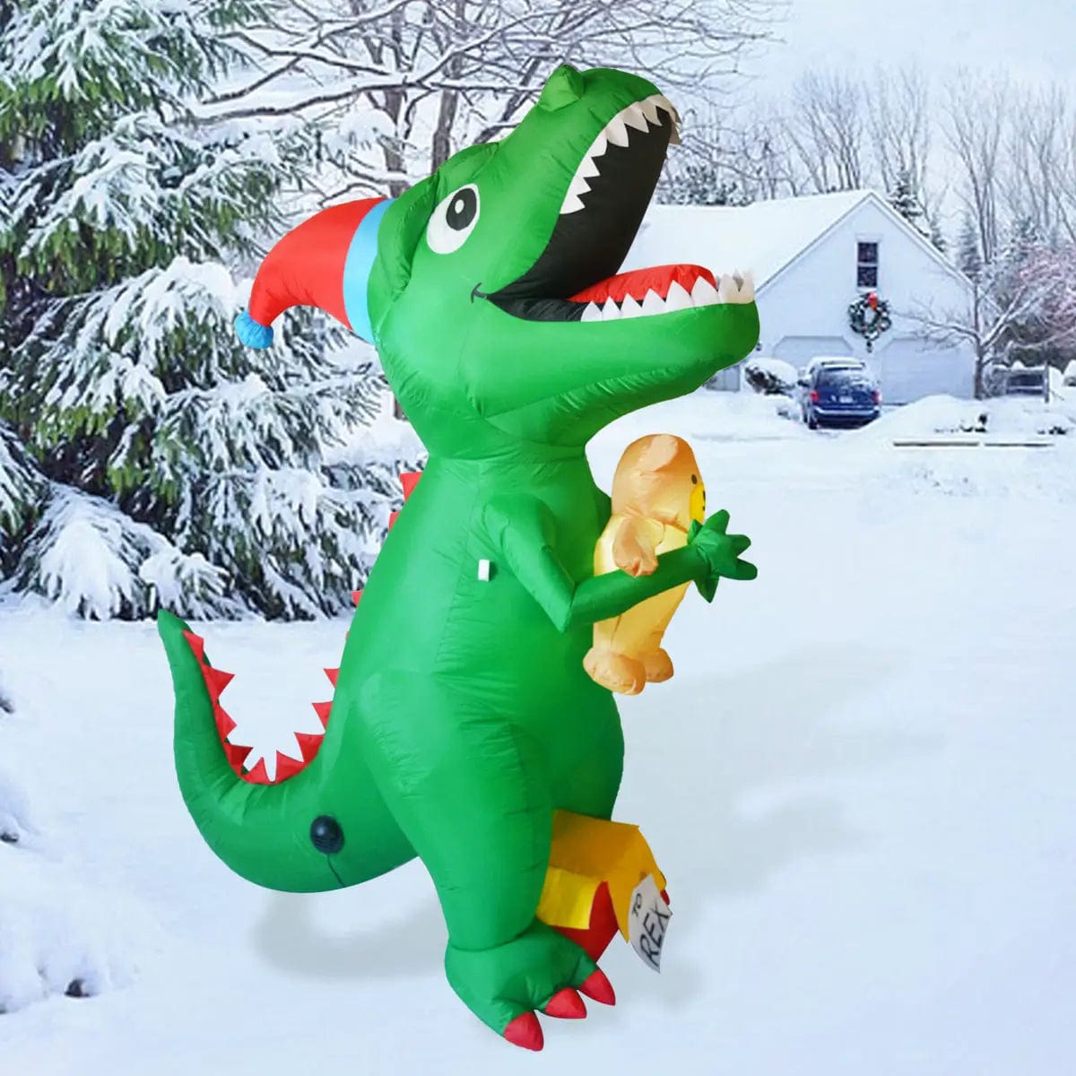 Inflatable Dinosaur 7 ft LED Christmas Yard Decoration、mySite、g9winljtr