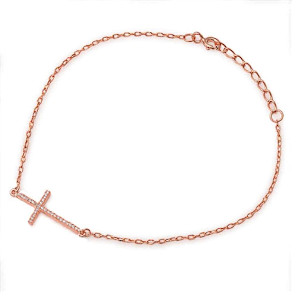 Sterling Silver Cross Bracelets with CZ, Rhodium, Rose or Yellow Gold Plated One or Two Strands 7、mySite、g9winljtr