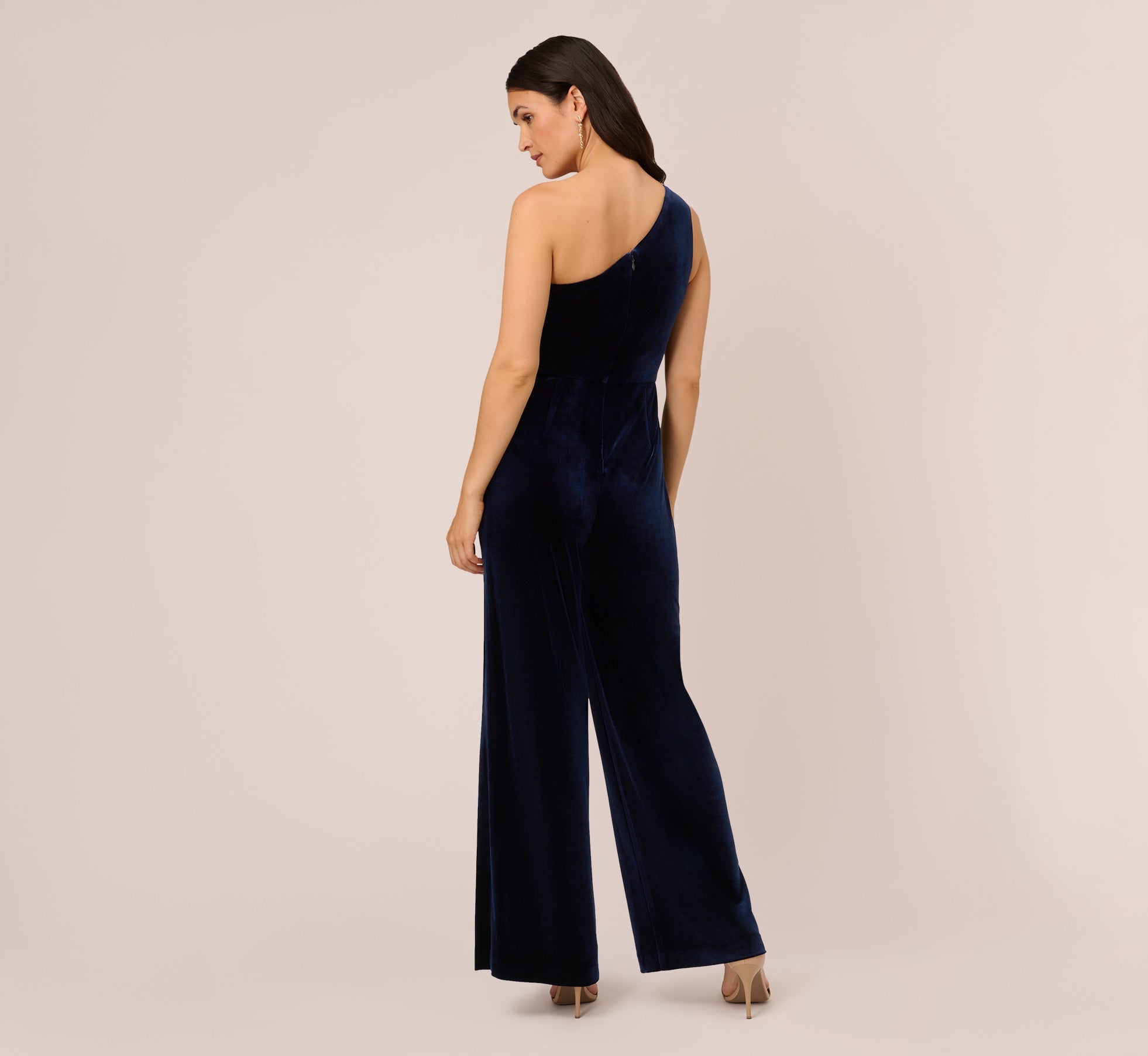 One Shoulder Velvet Jumpsuit With Draped Accent In Midnight、mySite、solidvoid