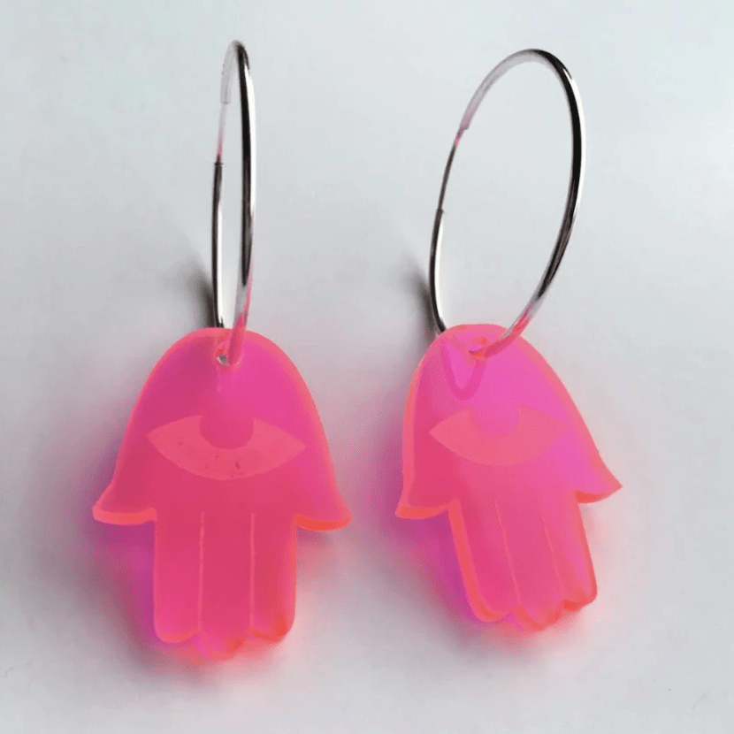 Neon Pink Acrylic Hamsa Hoop Earrings、mySite、topwebapps