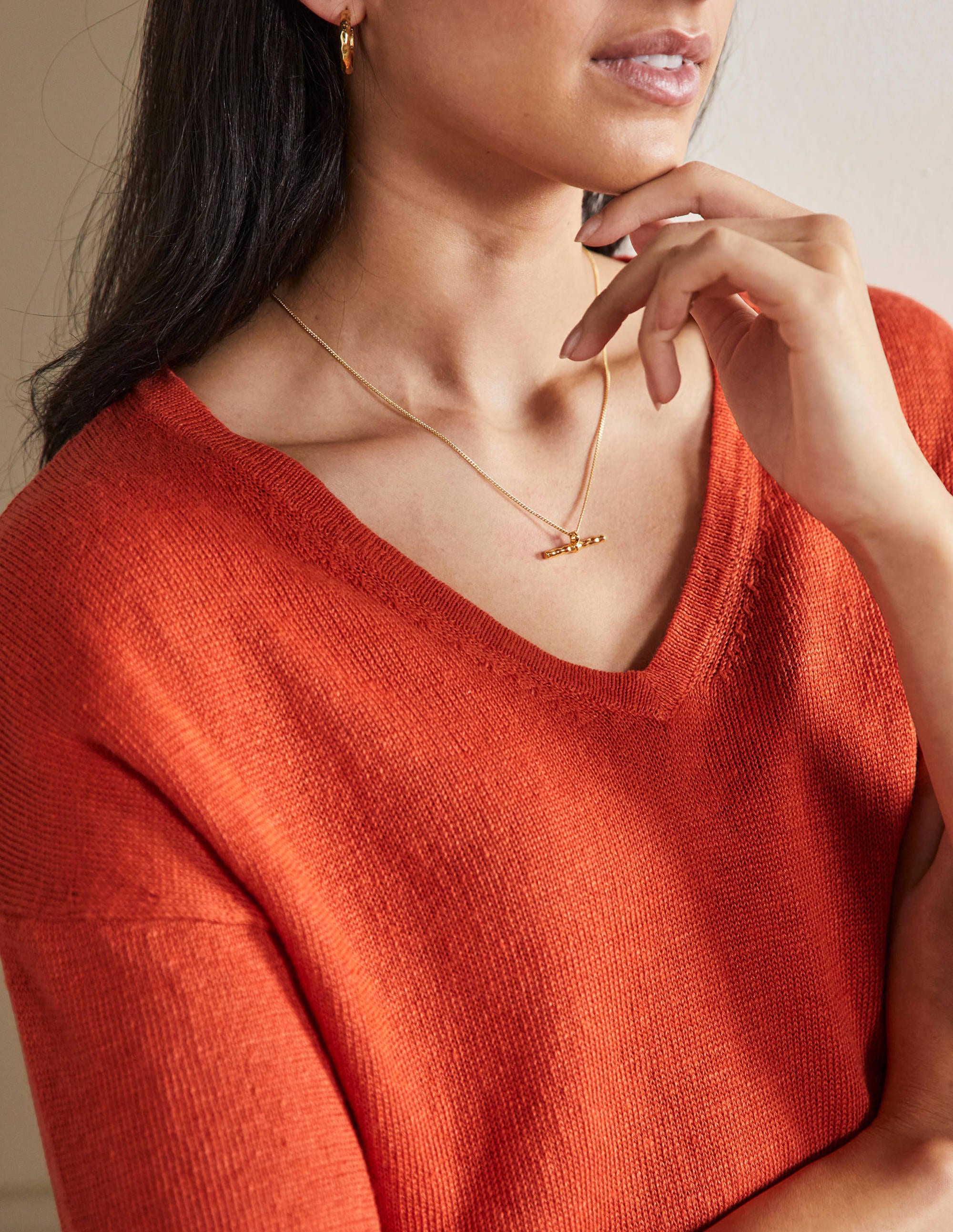  Linen Knitted T-shirt-Bright Papaya、mySite、ashleygrahame