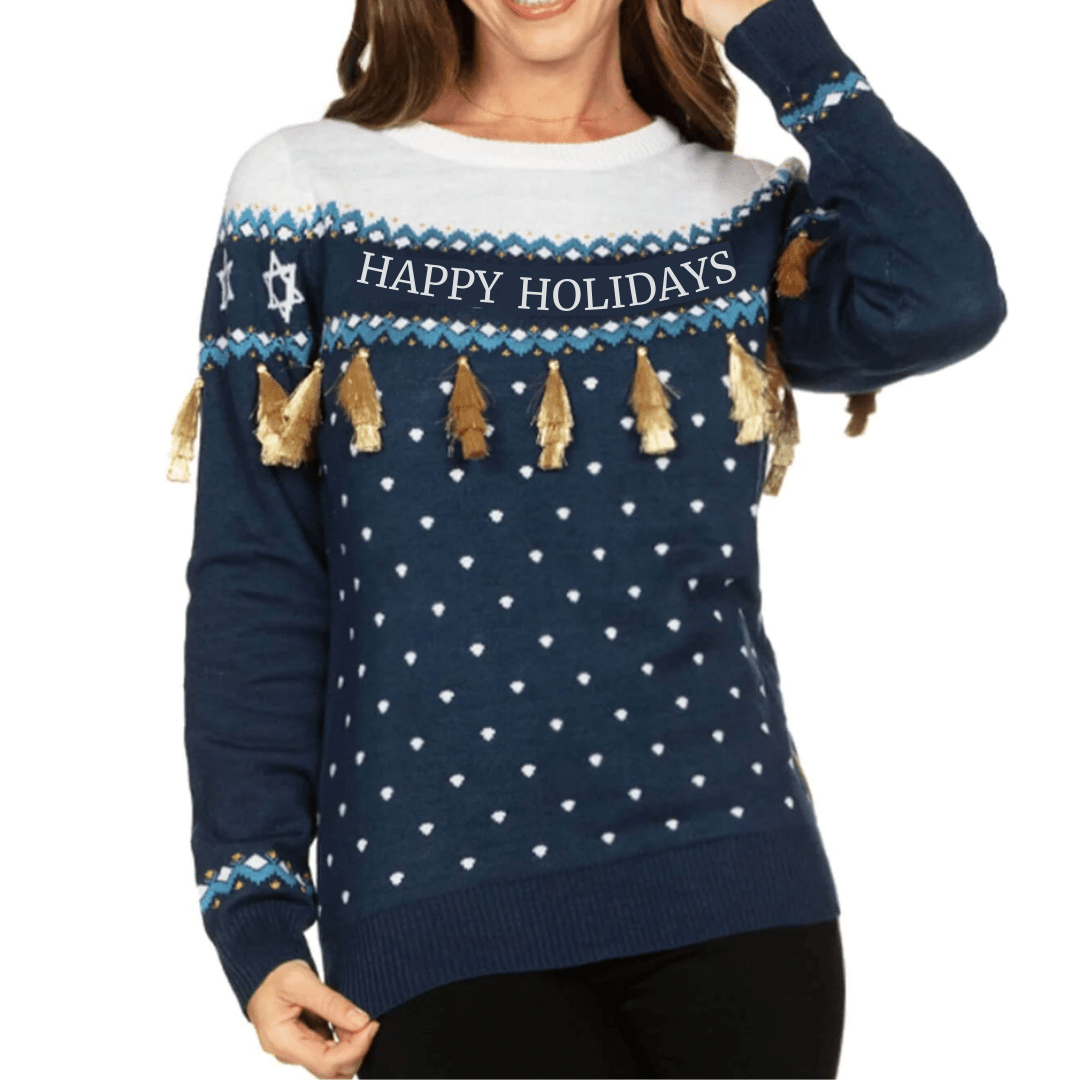 Women's Happy Holidays Tassel Sweater by Tipsy Elves (Size XL)、mySite、topwebapps