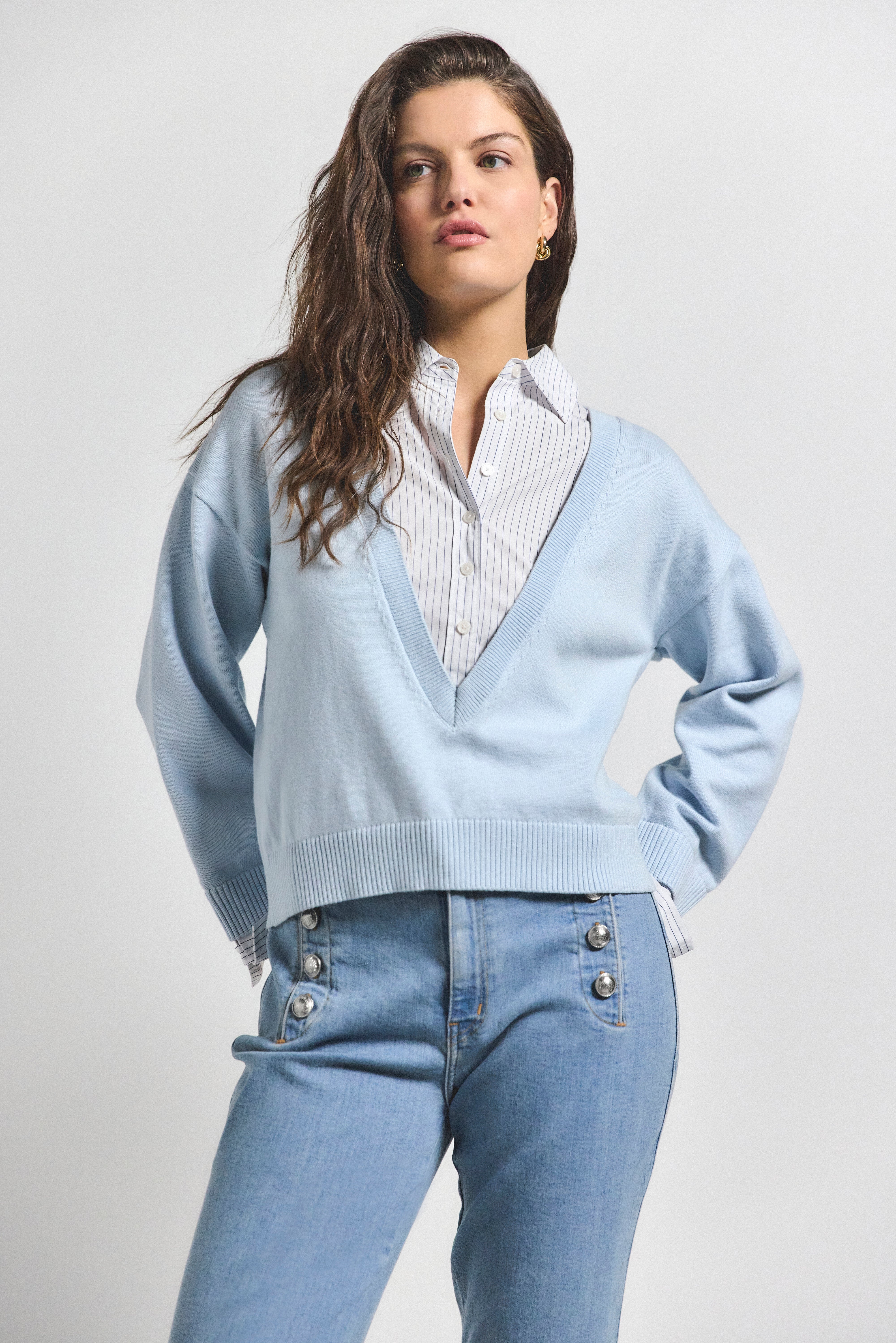 Derek Lam 10 Crosby Rida Mixed Media Sweater - Final Sale、mySite、noshort