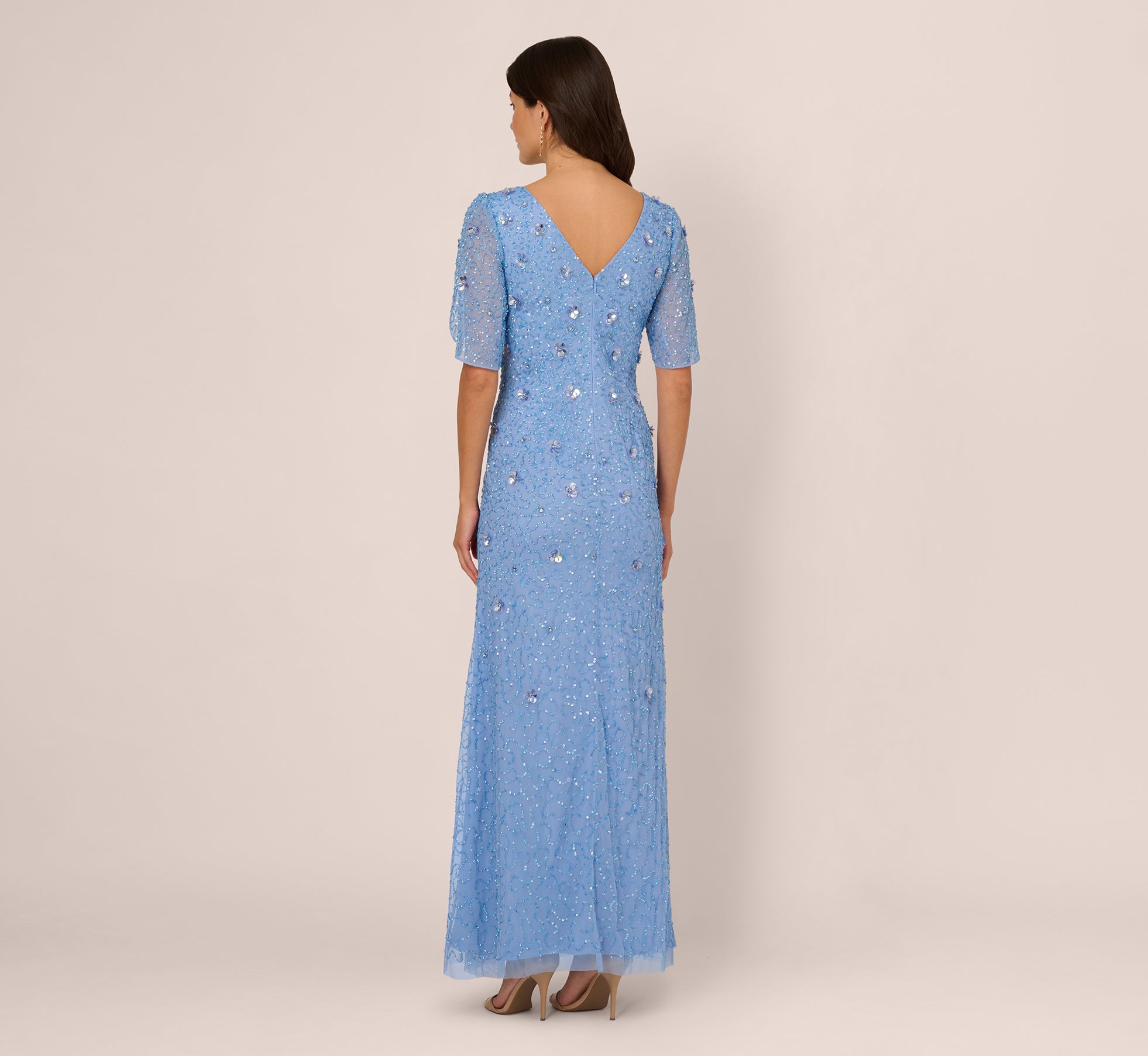 Tulip Sleeve 3D Floral Beaded Mermaid Dress In Bluebell、mySite、solidvoid