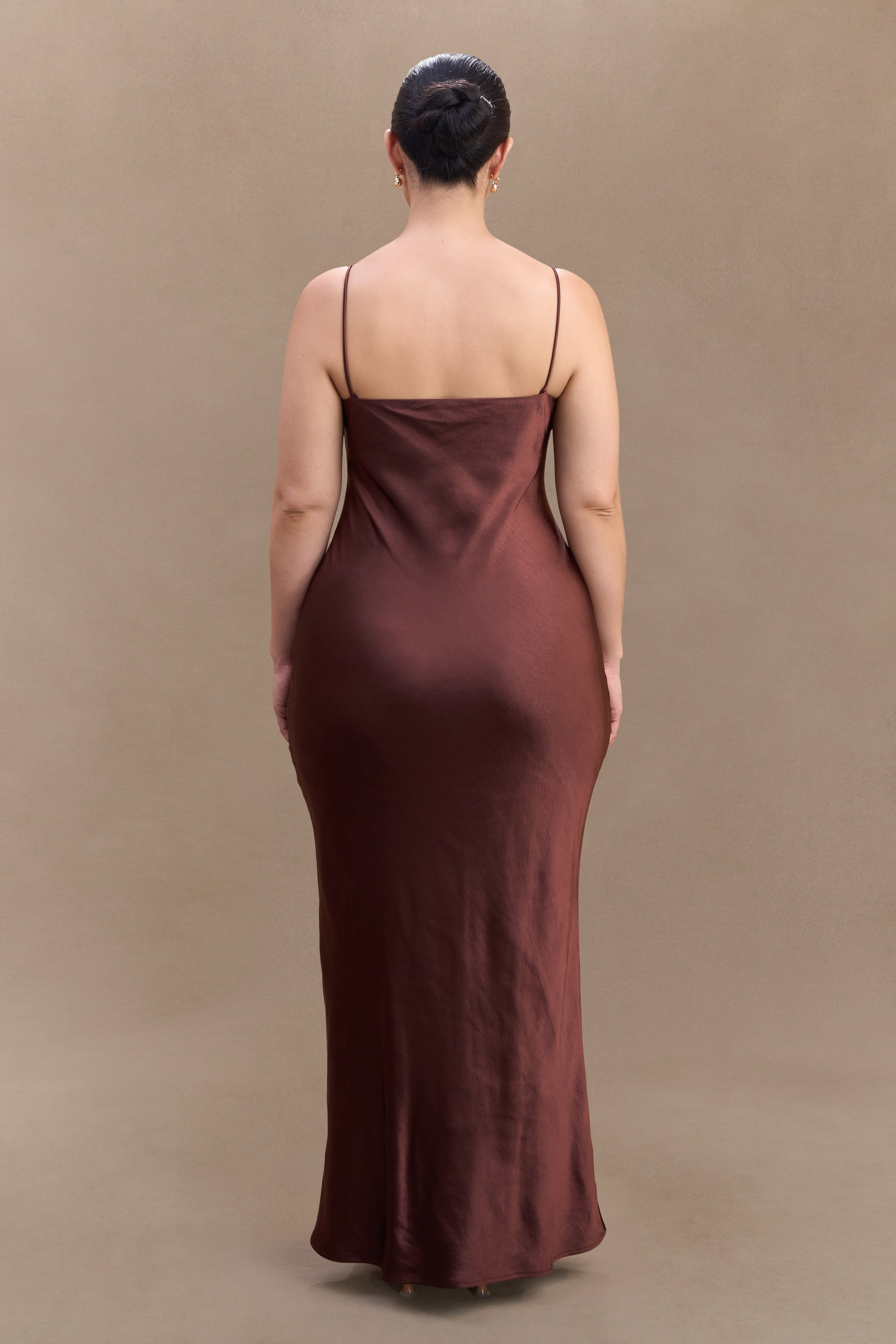 Lilly Sweetheart Satin Maxi Dress - Dark Chocolate、mySite、solidvoid