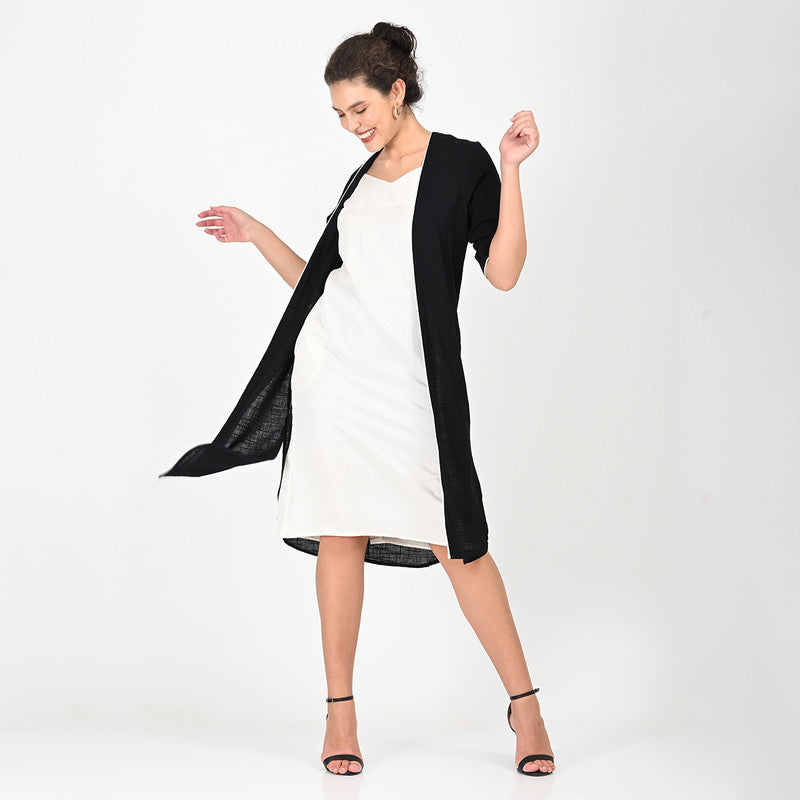 Cotton Solid Co Ord Set For Women | Overlay & Dress | Black & Cream、mySite、camillekostekn