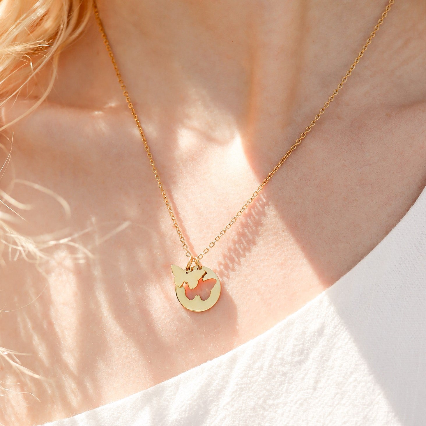 18K Gold PVD Stainless Steel Butterfly Cutout Necklace / CHN0074、mySite、dreamappss