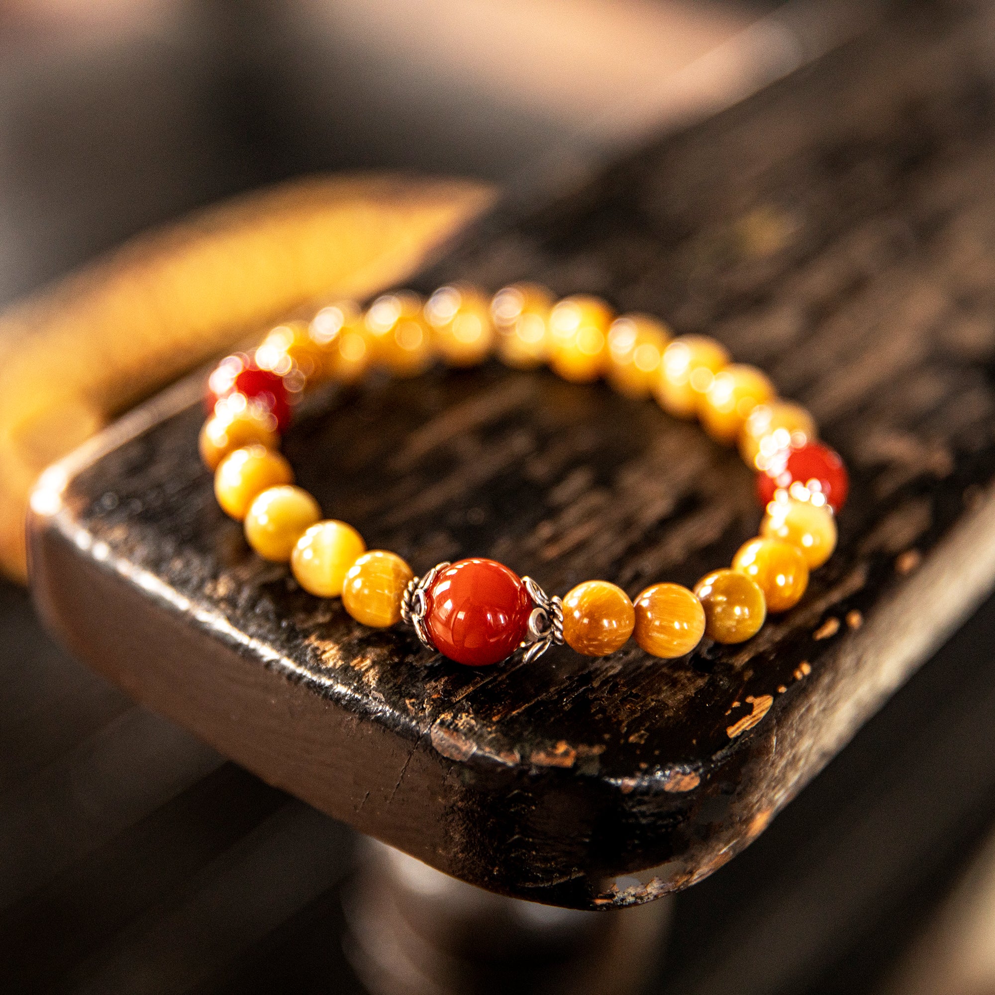 Stretchy Wrist Yellow Tiger Eye with Carnelian Mala、mySite、topwebapps