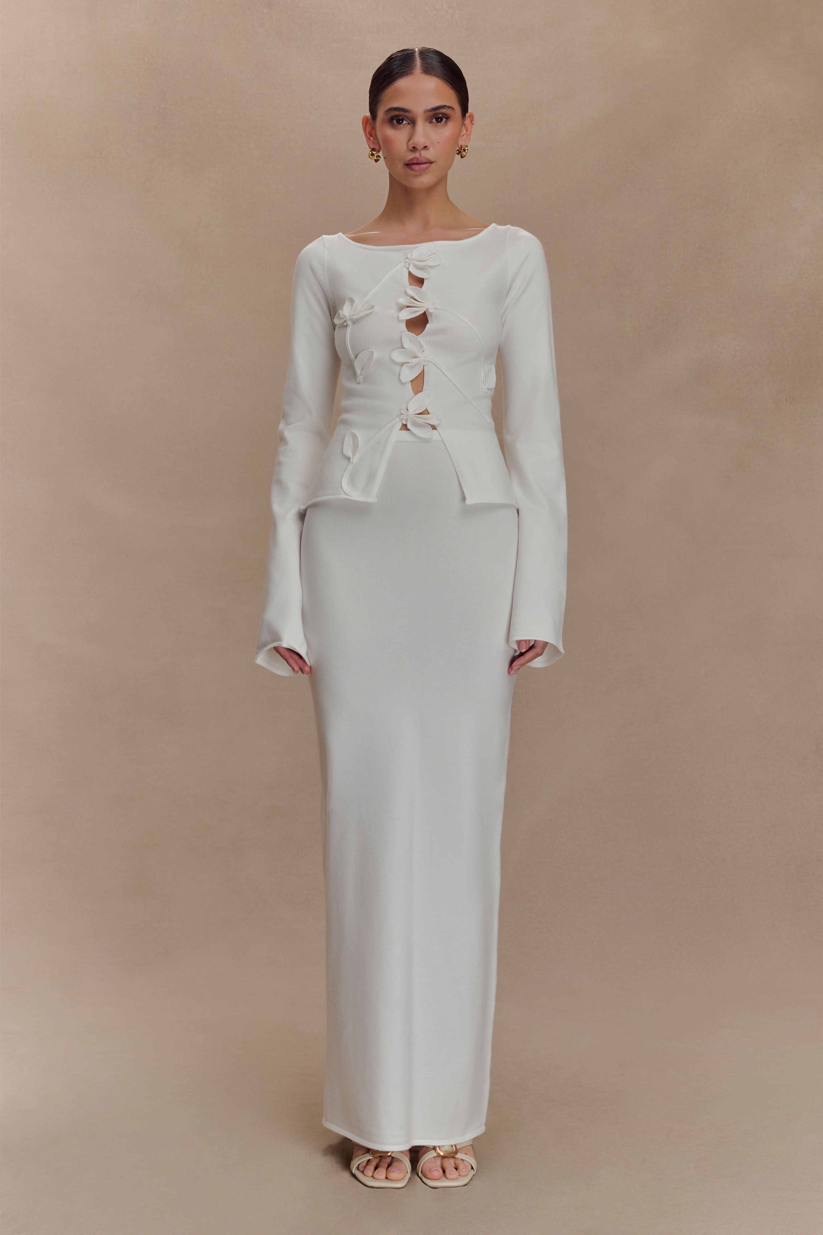 Alejandra Knit Maxi Skirt - White、mySite、solidvoid