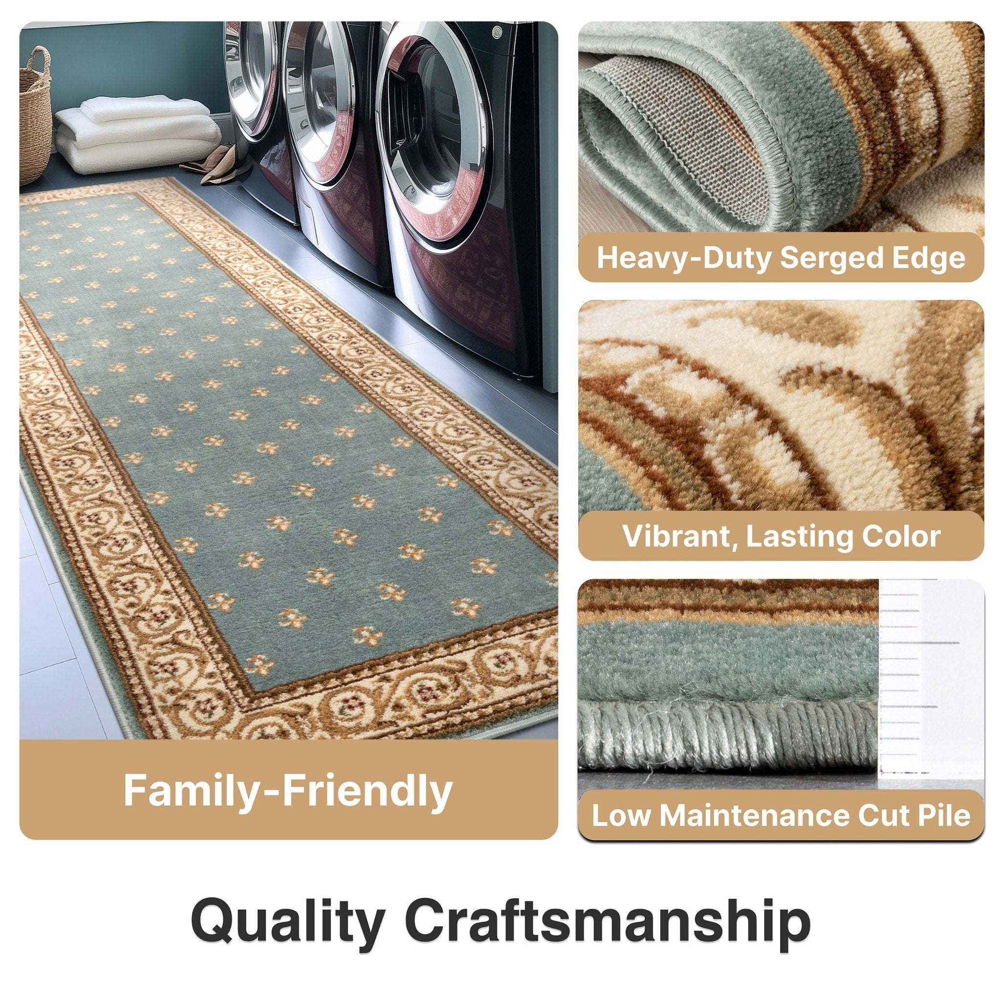 Custom Size Hallway & Stair Runner Fleur de Lis Traditional Light Blue 27 Inch Wide x Choose Your Custom Length Runner Rug、mySite、gigharbornorthrealestate