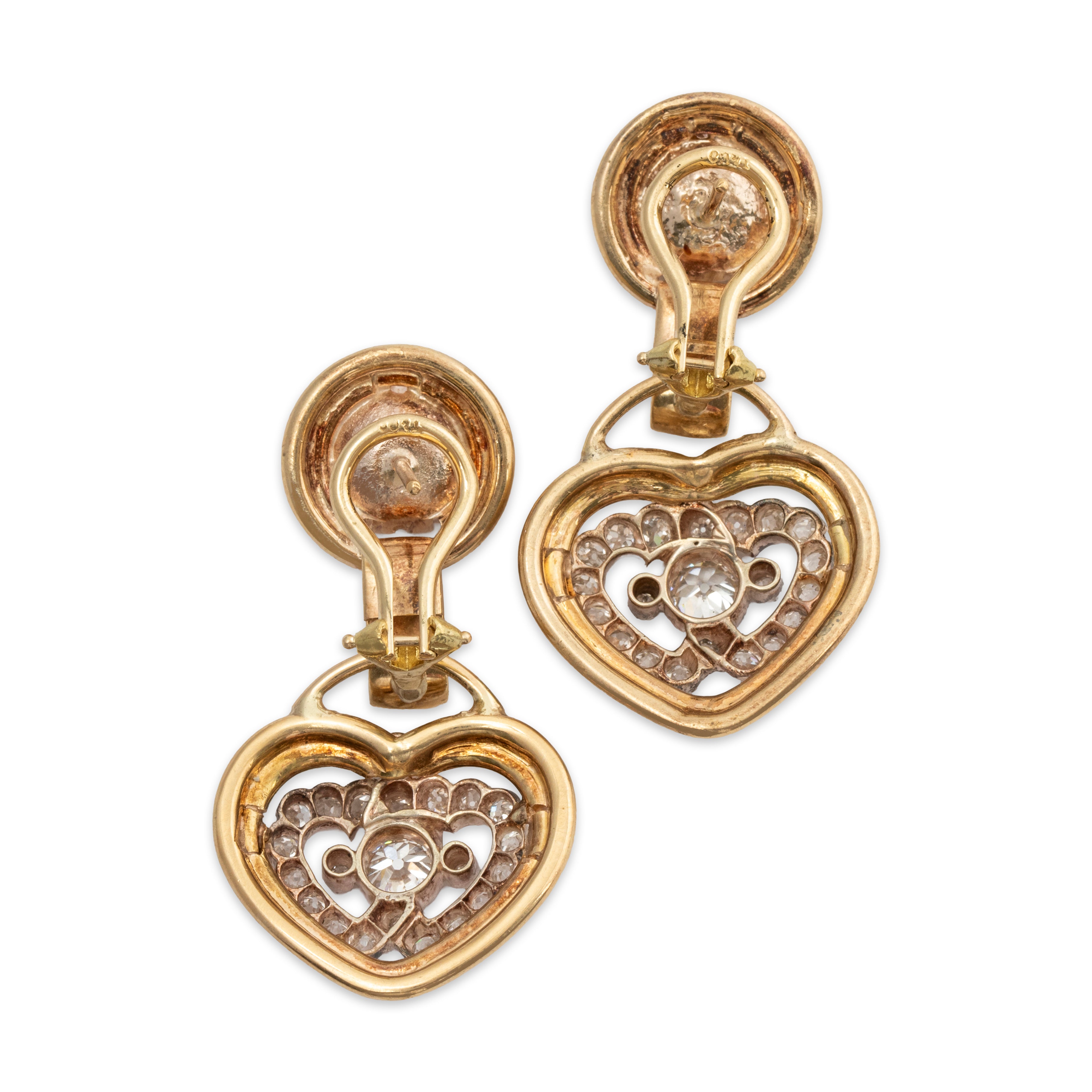 Impressive Antique 14k Yellow & W Gold 2.81cttw Old Mine Diamond Heart Earrings、mySite、hinf8tx79