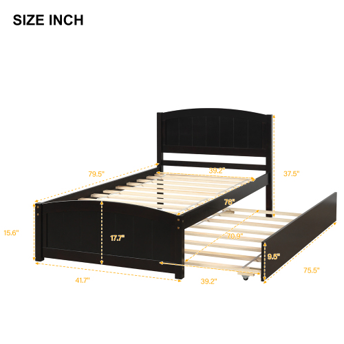 Twin size Platform Bed with Trundle, White、、casual