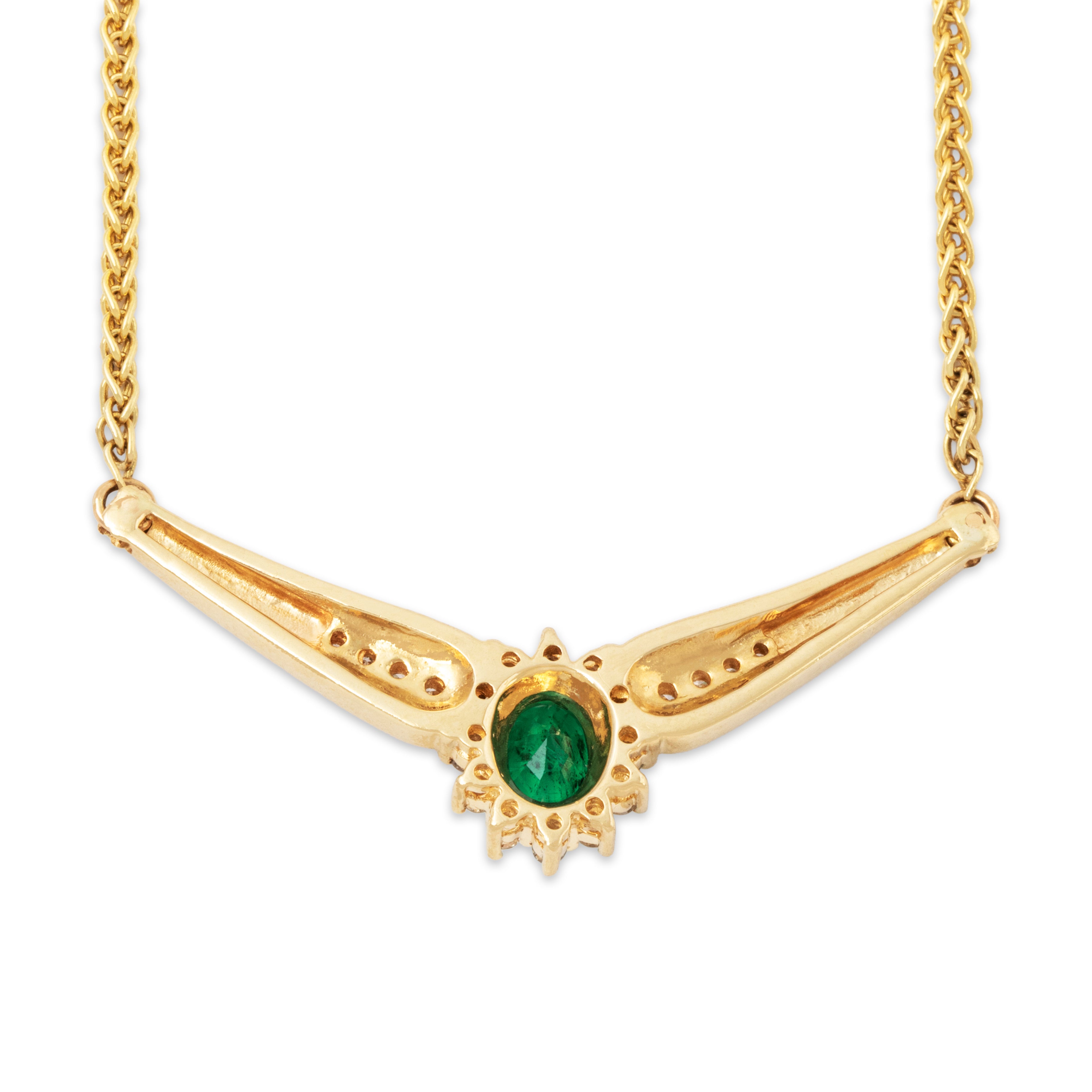 Vintage 14k Yellow Gold .7ct Emerald Diamond Halo Statement Necklace 17.25、mySite、hinf8tx79