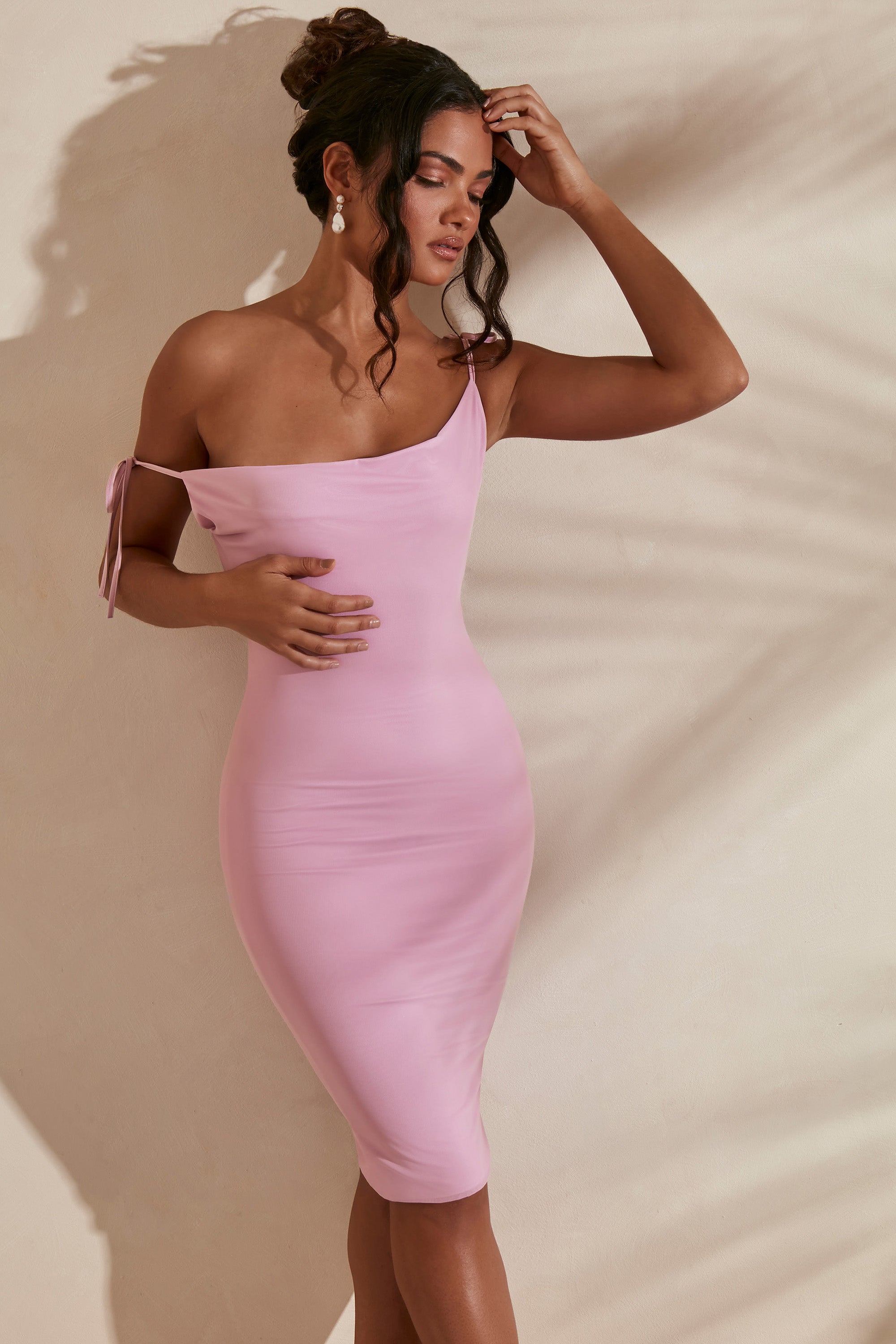 Cowl Neck Backless Midi Dress in Pink、mySite、solidvoid